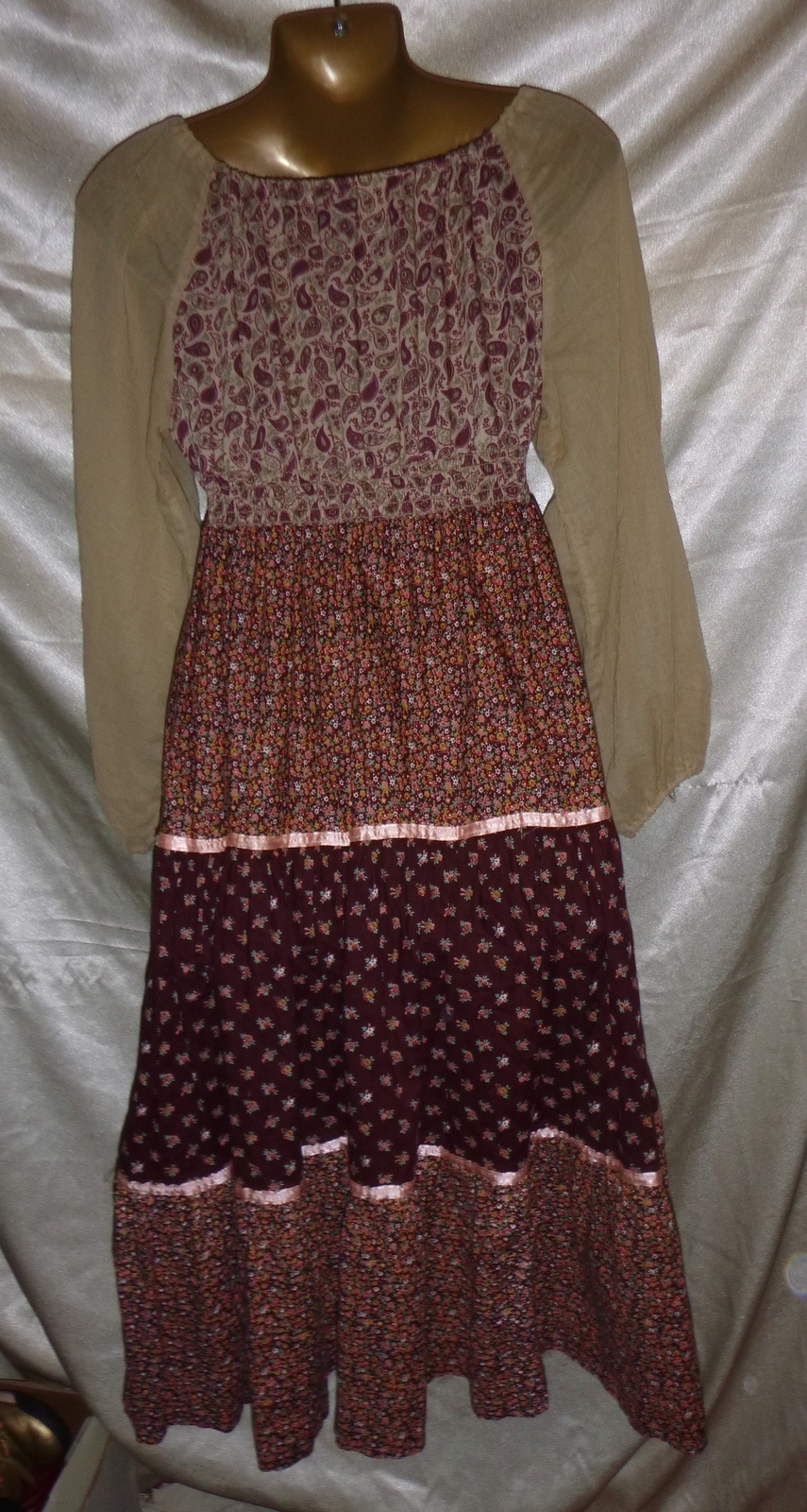 Vintage Young Edwardian Dress ARPEJA Pink Brown Calico Prairie 70’s sz 5