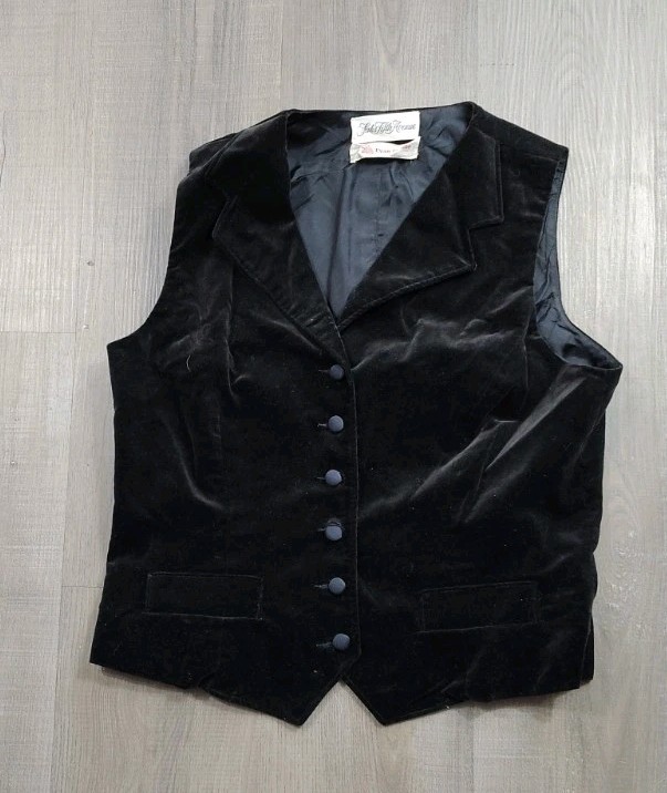 Vtg 80s Evan Picone Saks Fifth Avenue Black Velvet Vest Size 16 Union Made USA