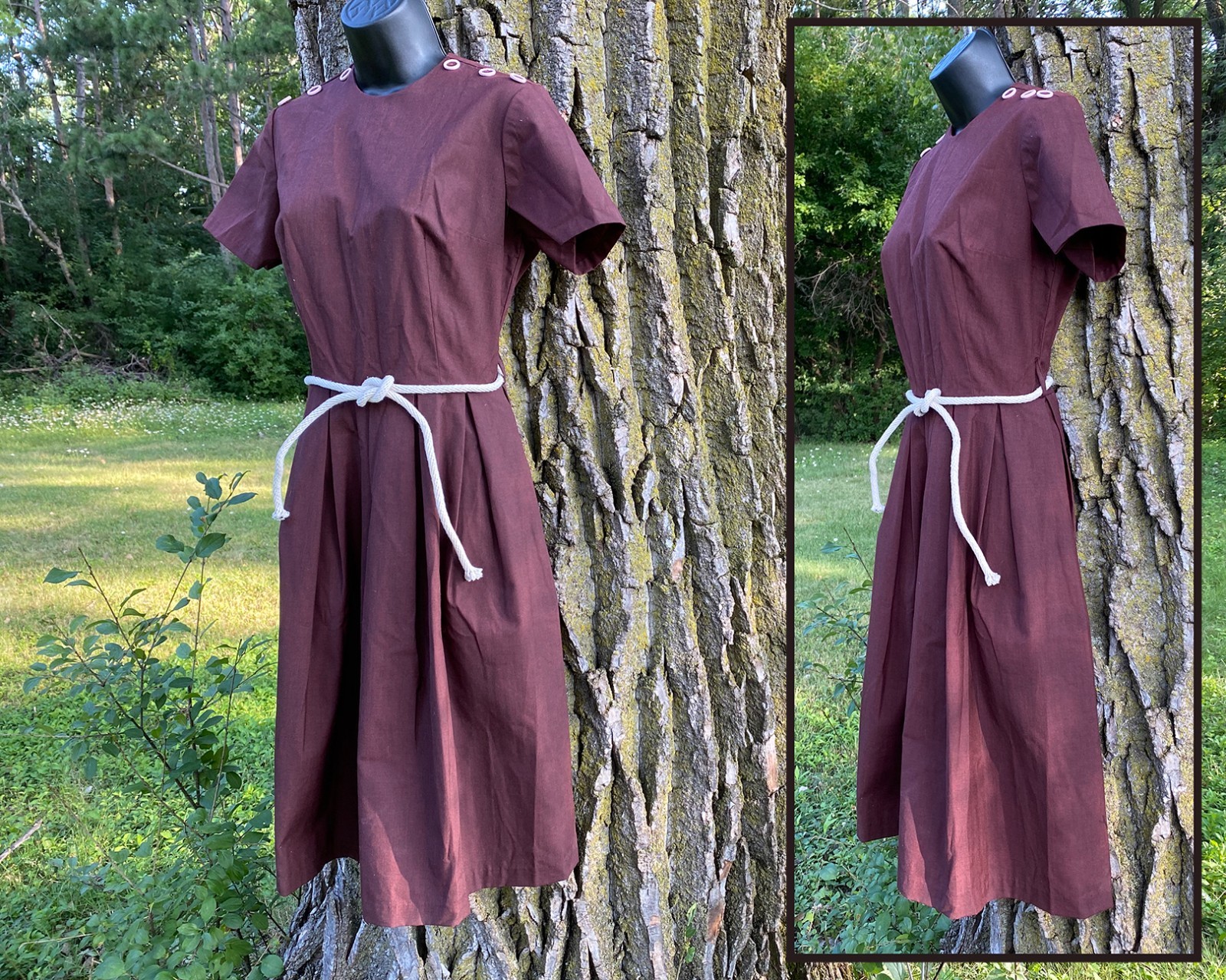 Vintage 50s Secretary Geek School College Day Dress Chocolate S M