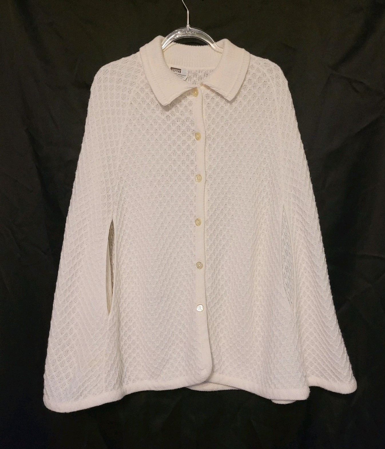 VTG Montgomery Ward Cream Crochet Knit Collared Shawl Sweater Grandma Wmn’s OSFM