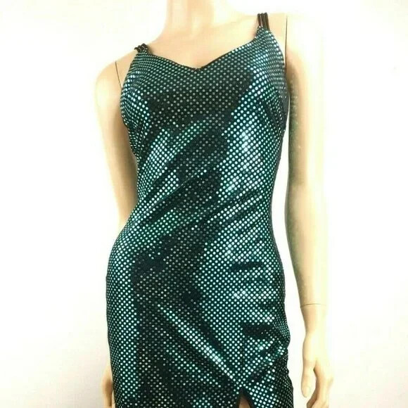 Vintage 90’s LA Glo Black Beaded Velour Formal Prom Dress Size 3/4