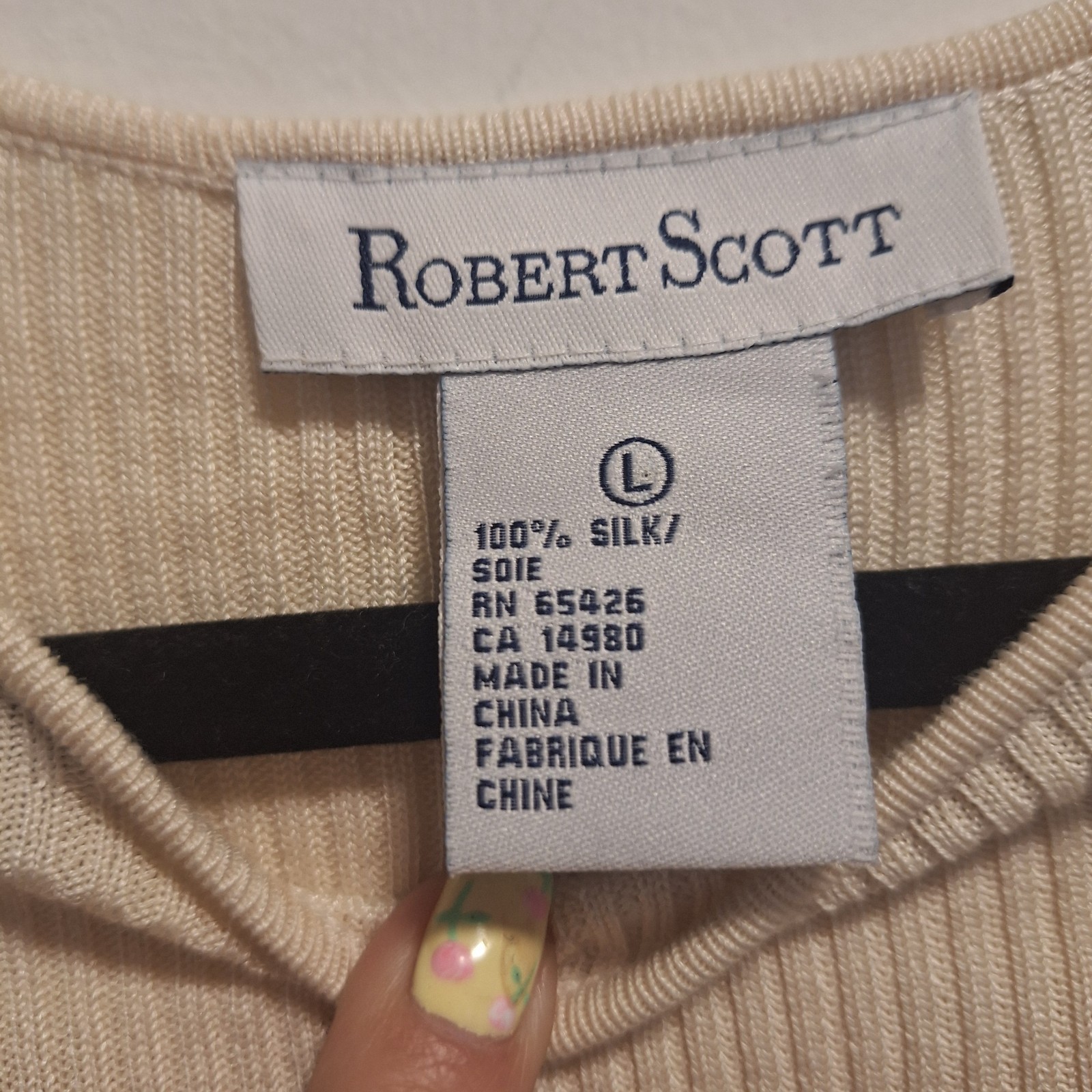 Vintage Robert Scott 100% Silk Cream Ribbed Short Sleeve Quiet Luxury capsule