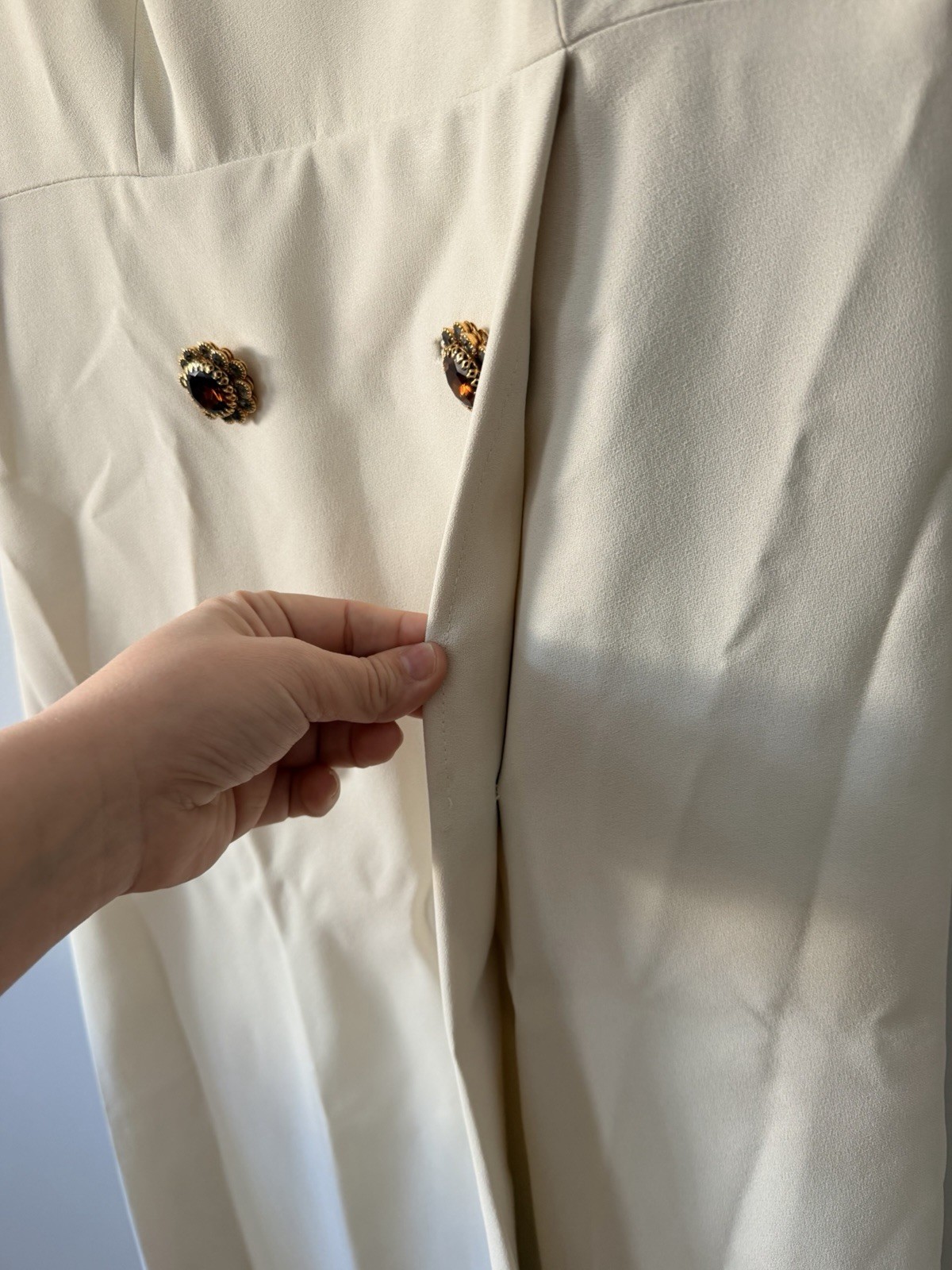 Saks Fifth Avenue 1950’s Cream Dress With Button Accents Small Zipper Back
