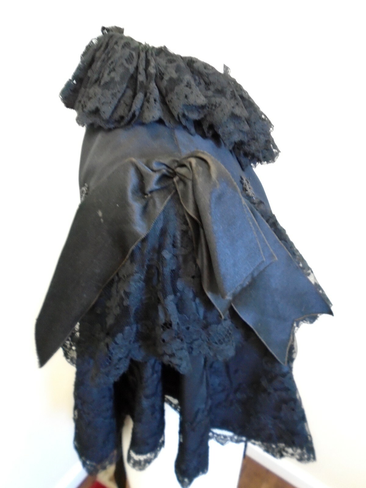 Original c 1870/1890 Victorian Silk Satin Cape Jet Beaded Ribbon/Lace Ruffles