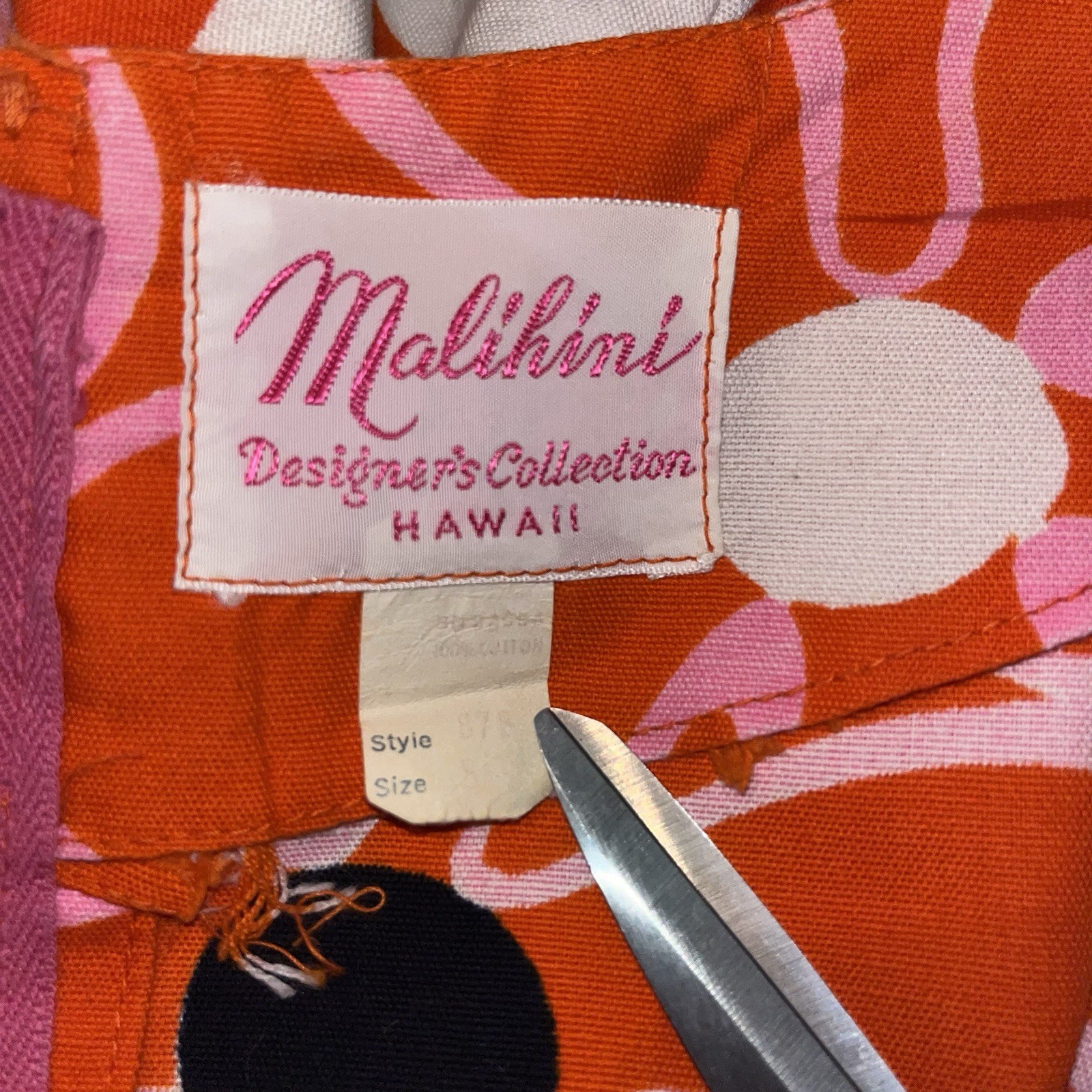 VTG Malihini Hawaiian Cotton Barkcloth Maxi Hostess Dress Orange Daises Floral