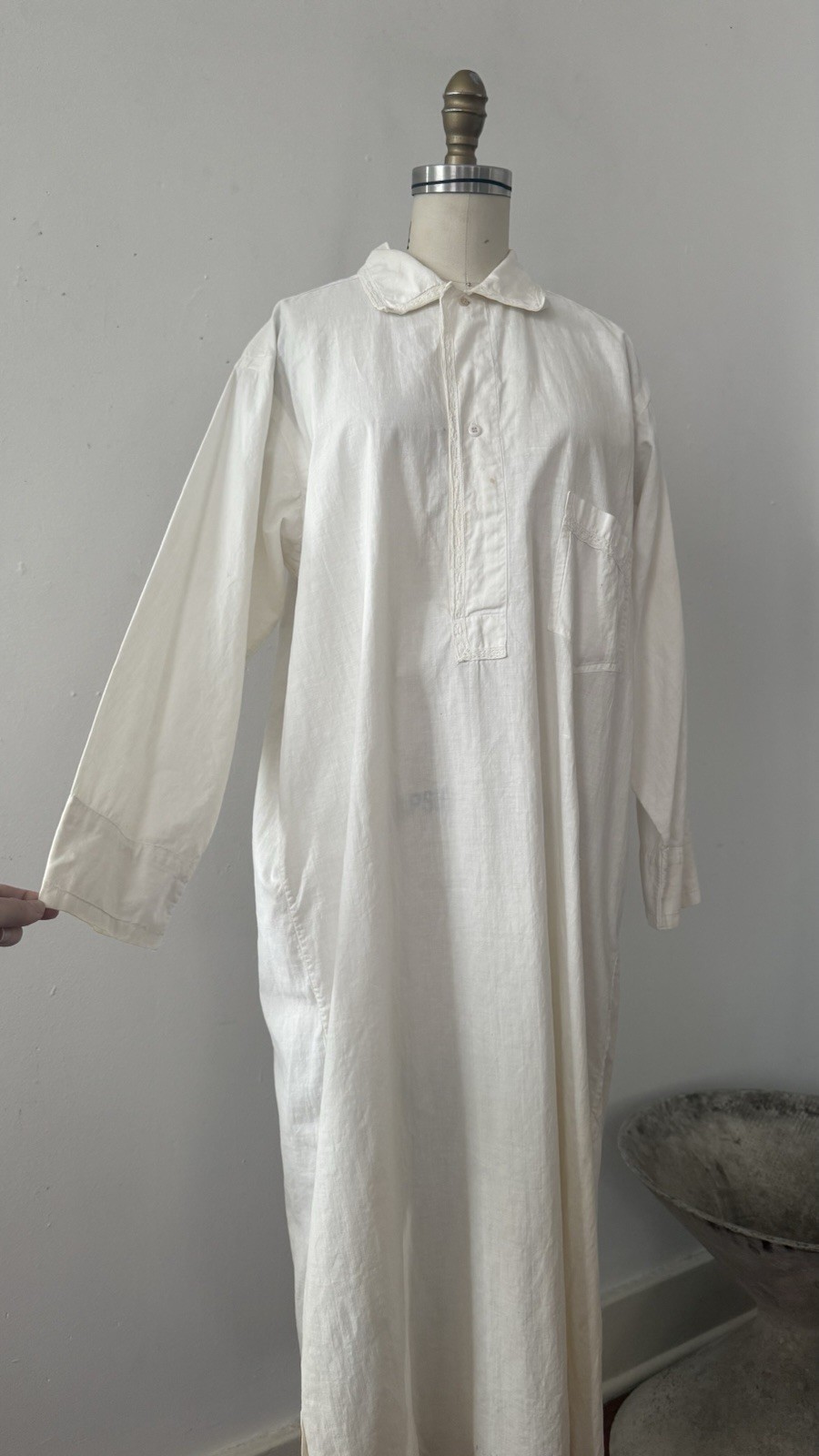 Antique Edwardian 1910s 1920s Cotton Night Shirt Dress Workwear Smock Oversized