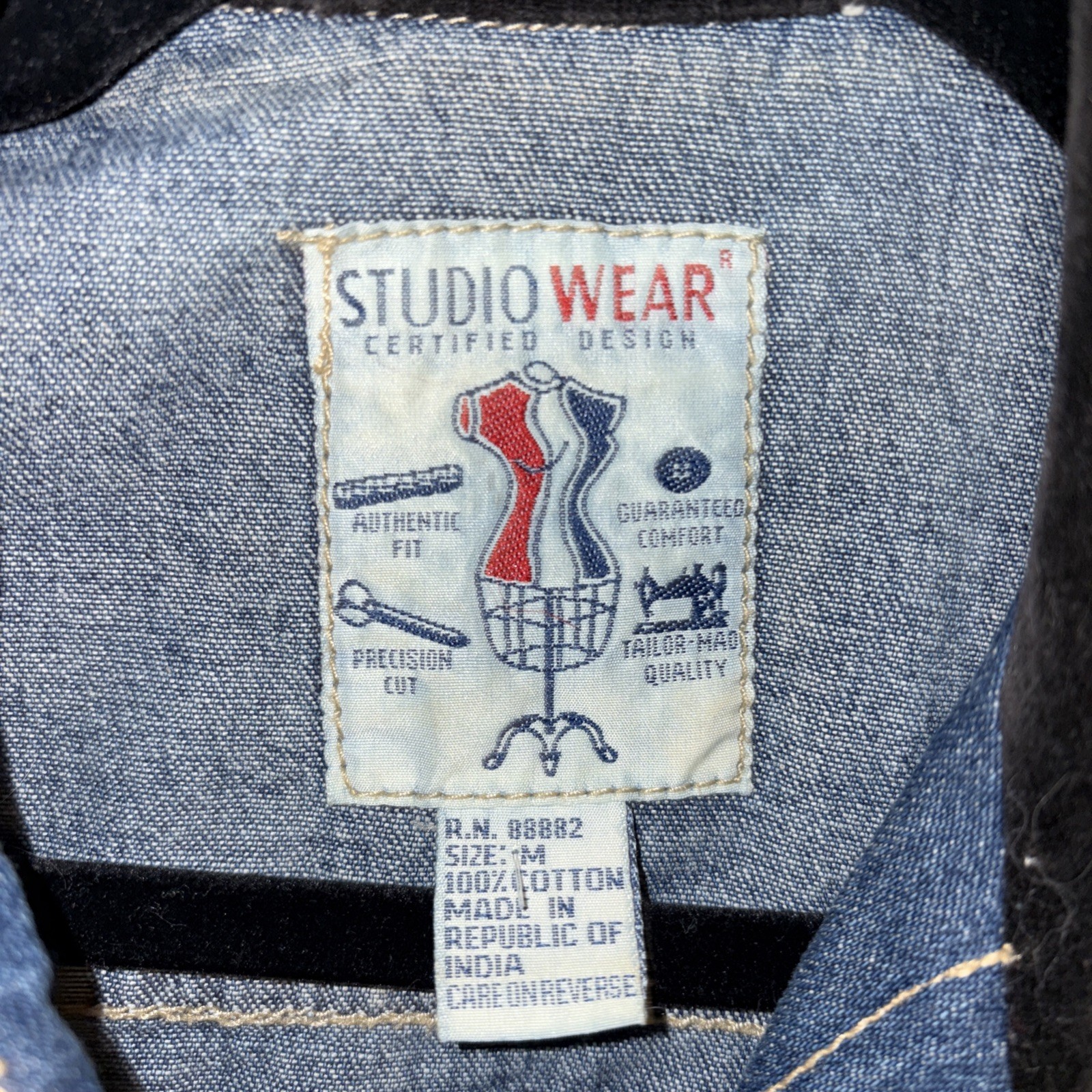 Vtg Studio Wear Denim Zip Vest Sz M Black Faux Velvet Collar & Pkts W/studs