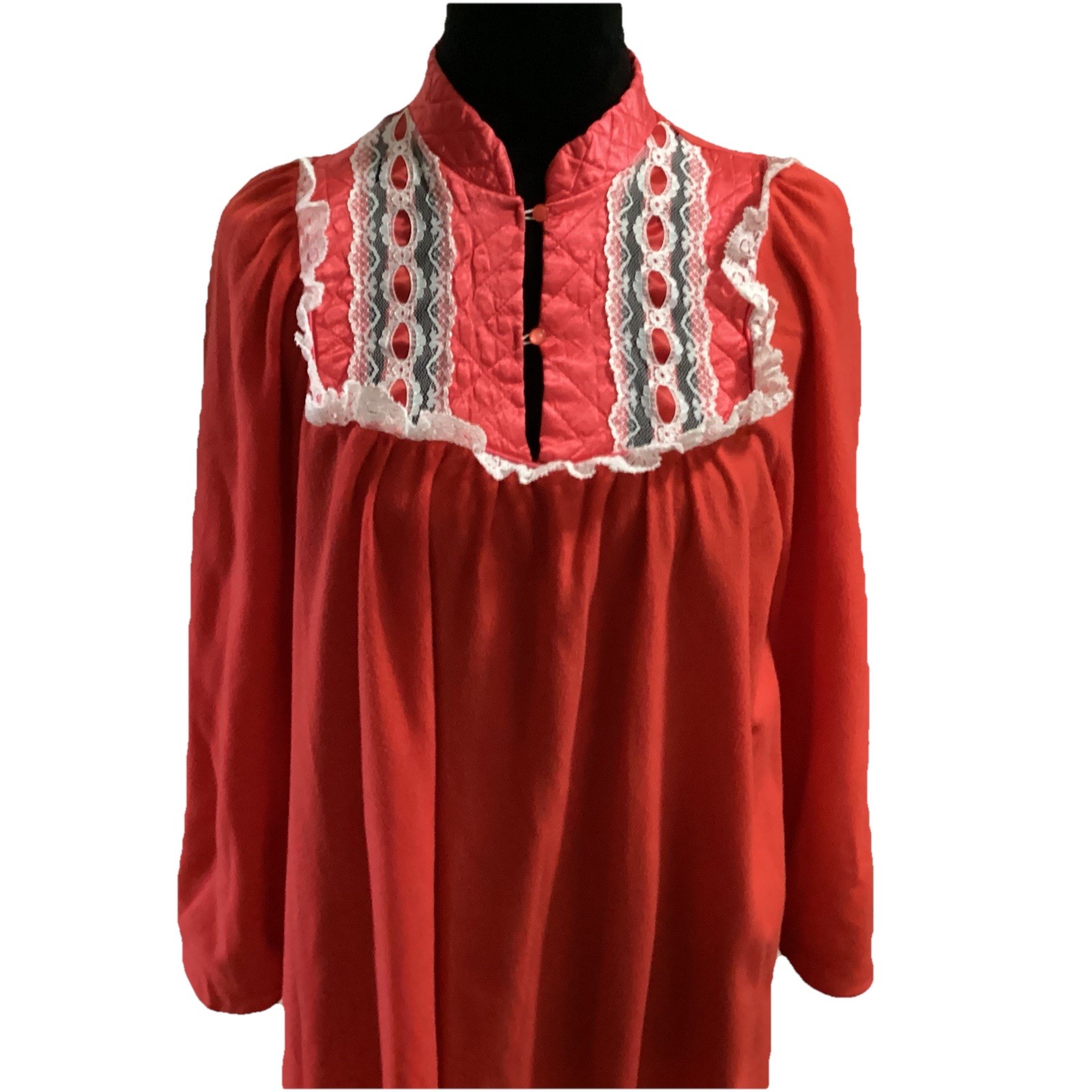 Time Star VTG 90s Women Med Long Sleeve Lace Quilted Red Maxi Night Gown Granny