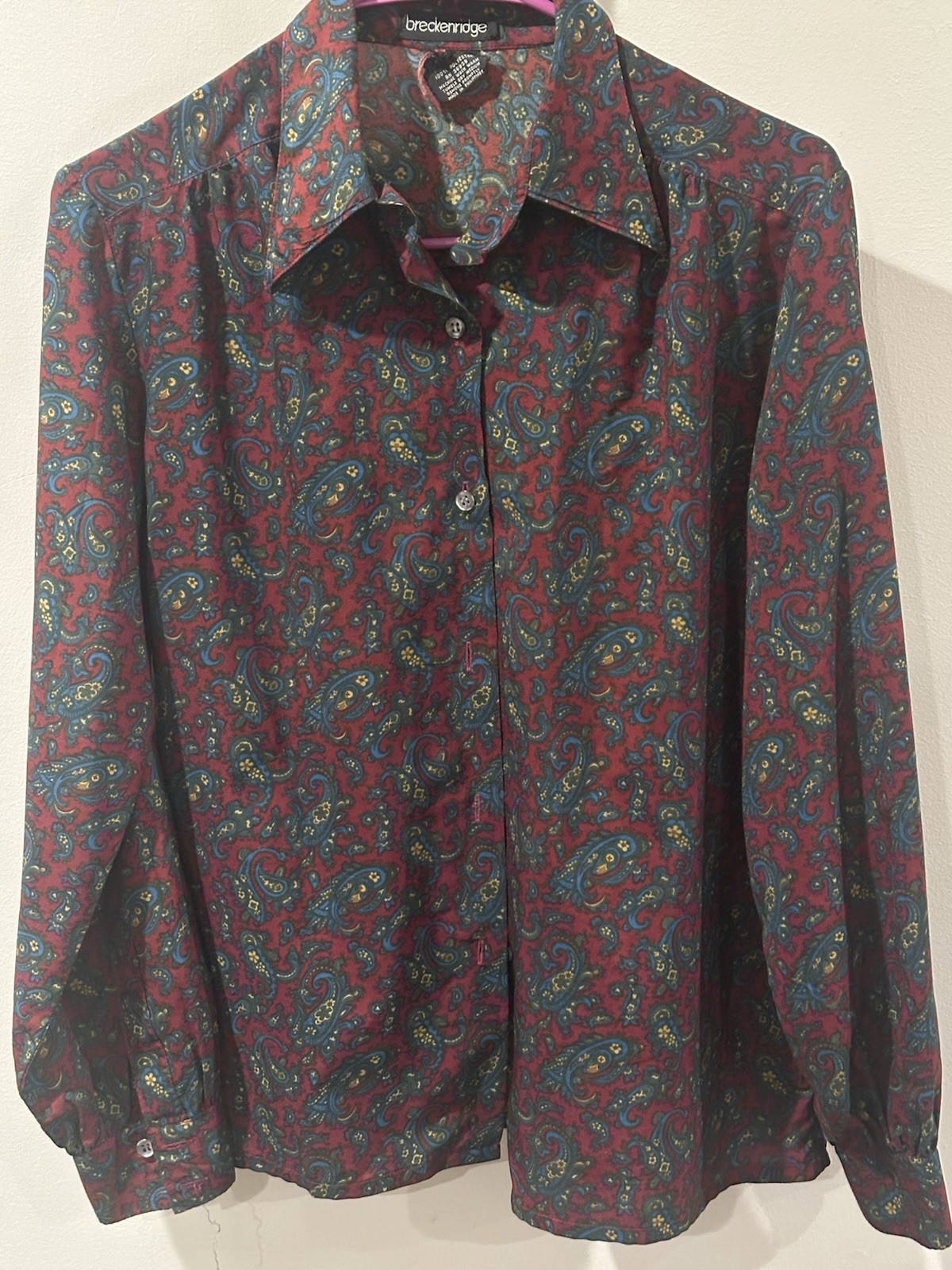 Vintage Breckenridge Paisley Button-Up Blouse – Burgundy/Teal – Medium