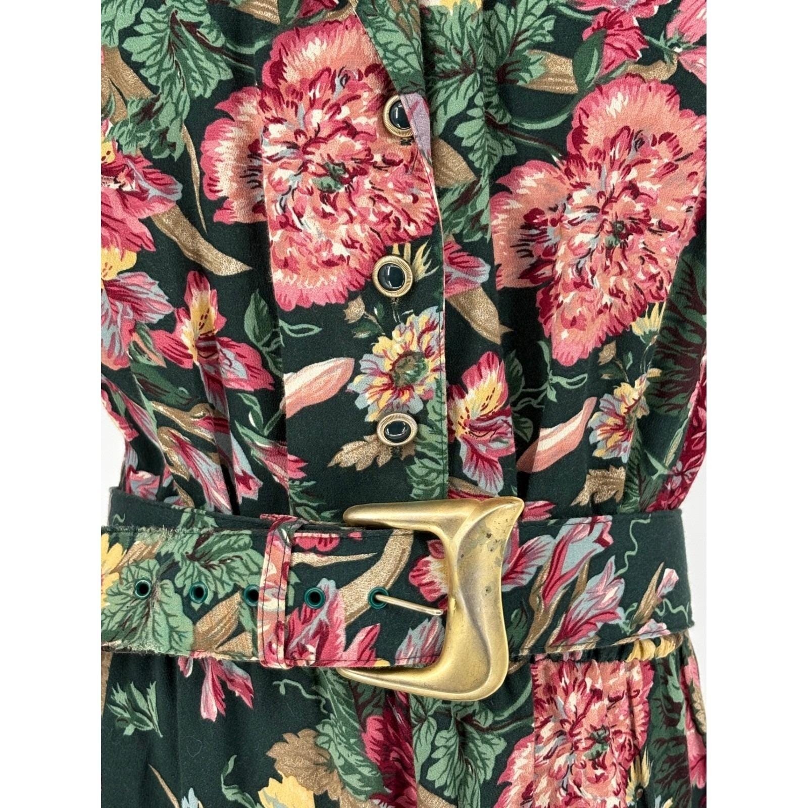 Vintage Lady Carol of New York Floral Midi Dress Green Belted 16