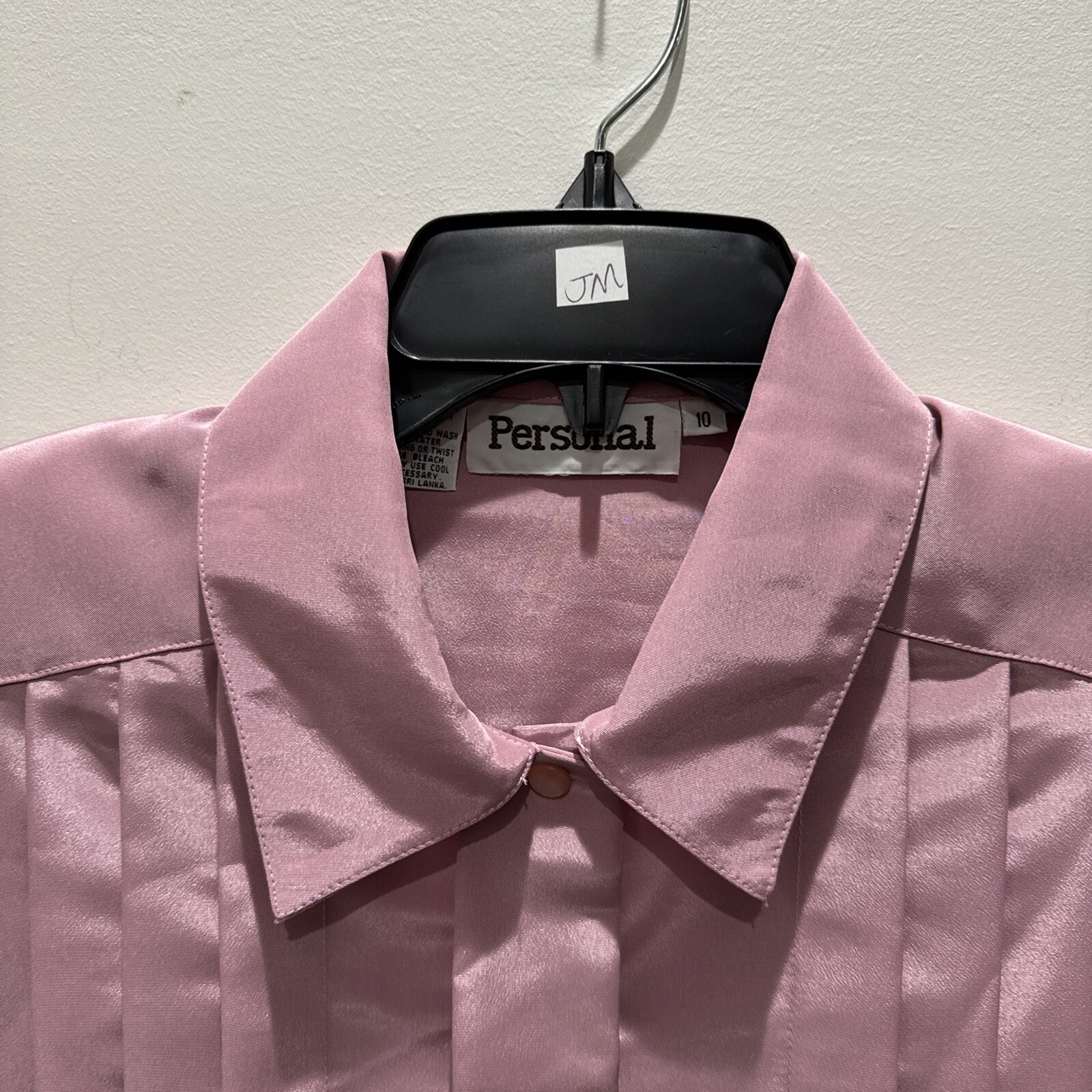 Personal Women’s VTG Pink Pleated Button-Up Long Sleeve Top Sz10 secretary retro