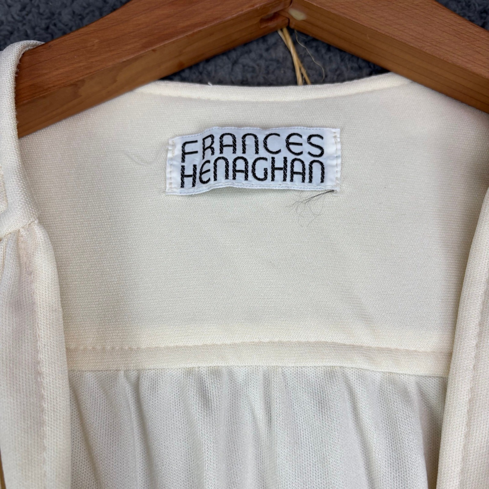 Frances Henaghan Vintage 70s Cream Wide Leg Jumpsuit Lace Up Smocked Womens