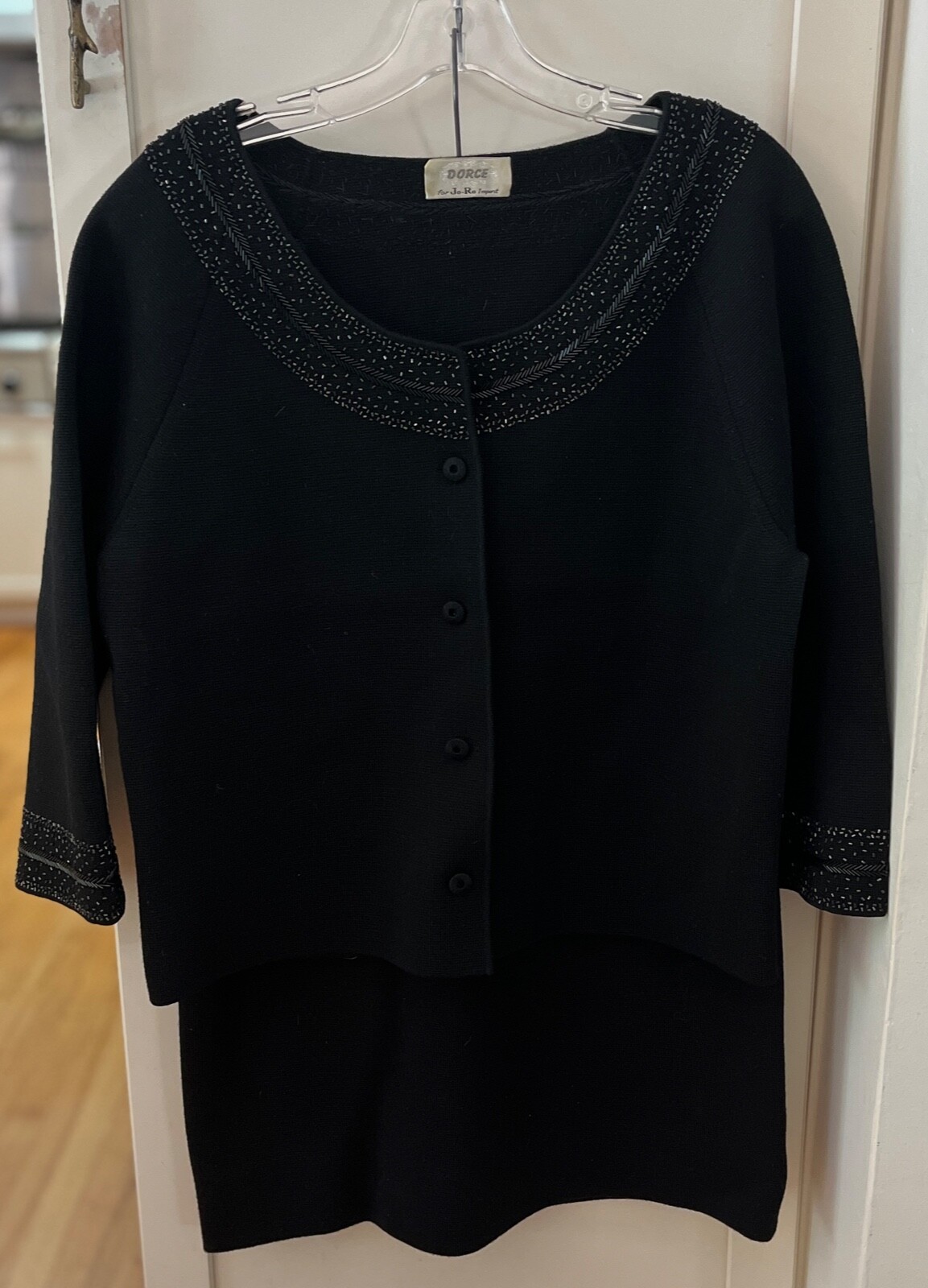 VTG 50s/60s DORCE Jo-Ro Imports Wool Knit Bugle Bead Black Jacket/Skirt Suit-16
