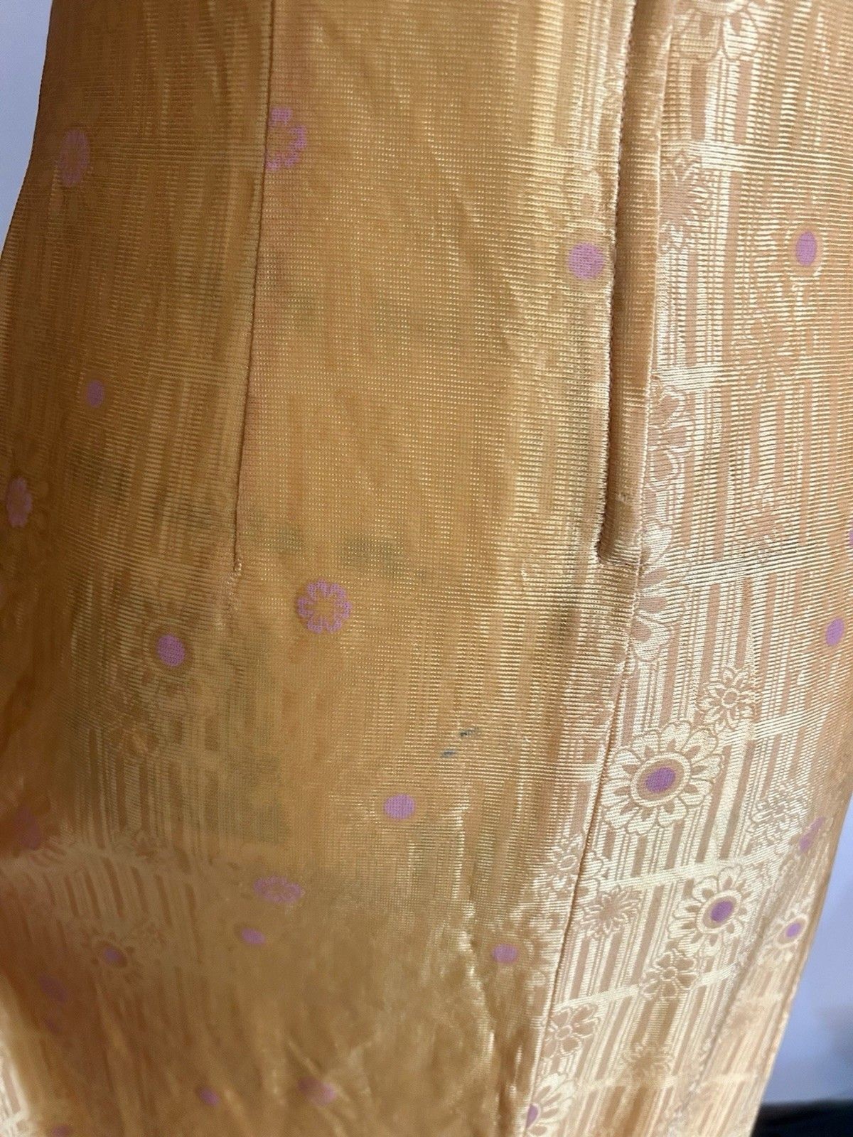 Vintage 60s 70s Mustard Yellow Maxi Dress Floral MCM