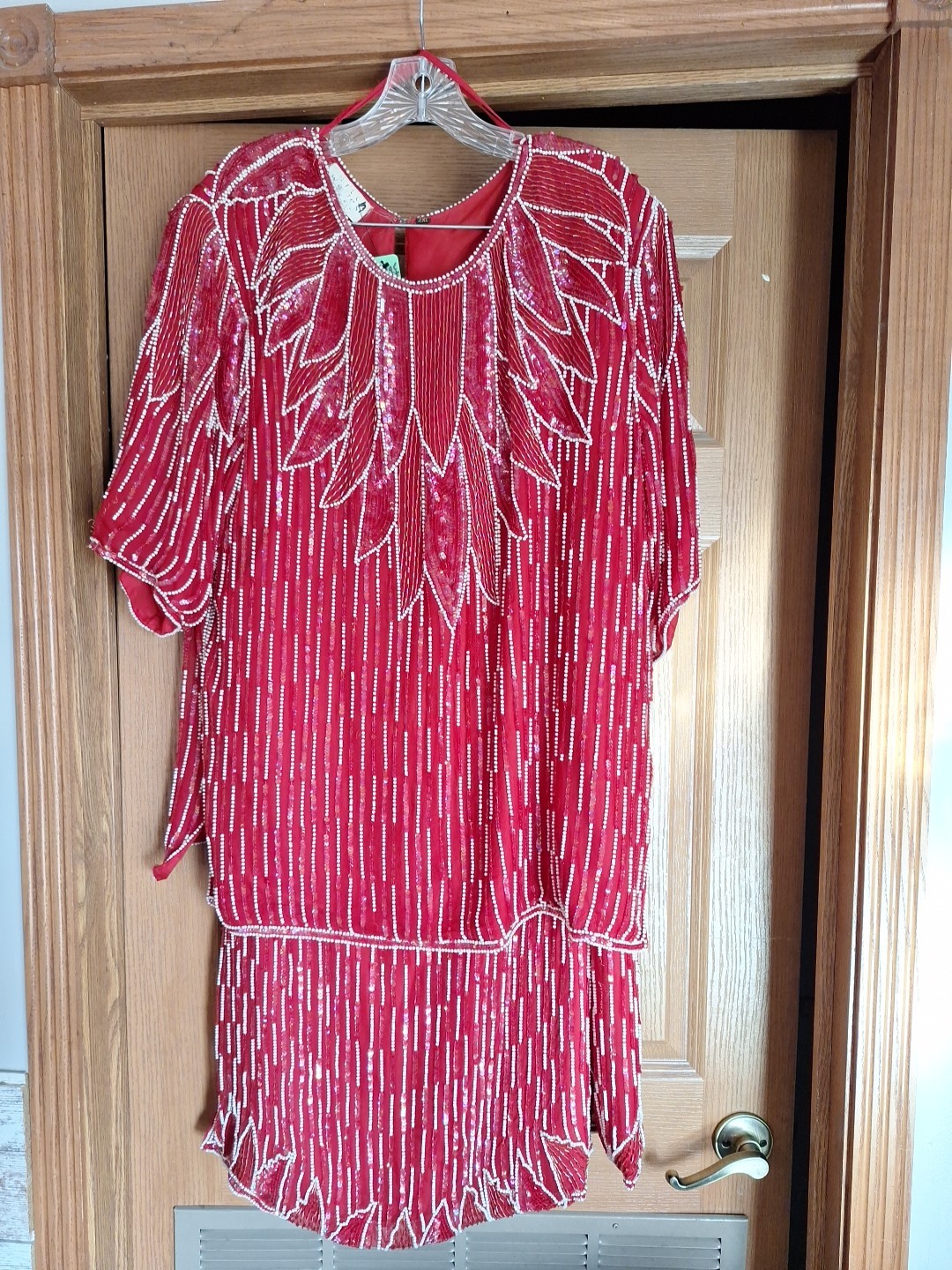 Nite Waves Vintage 80s Red Silk Beaded Top/Skirt by Samir Suri Women’s
