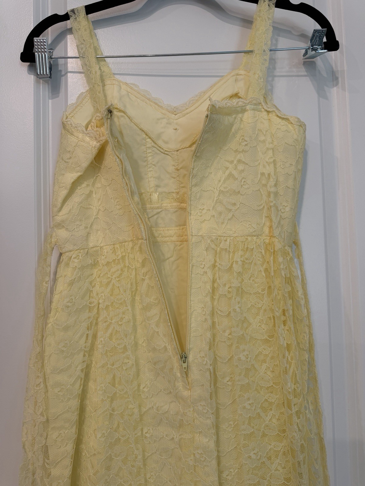Women’s Vtg Yellow Maxi Dress Lace 2 Piece Set Size XS 70’s Prairie Croquette