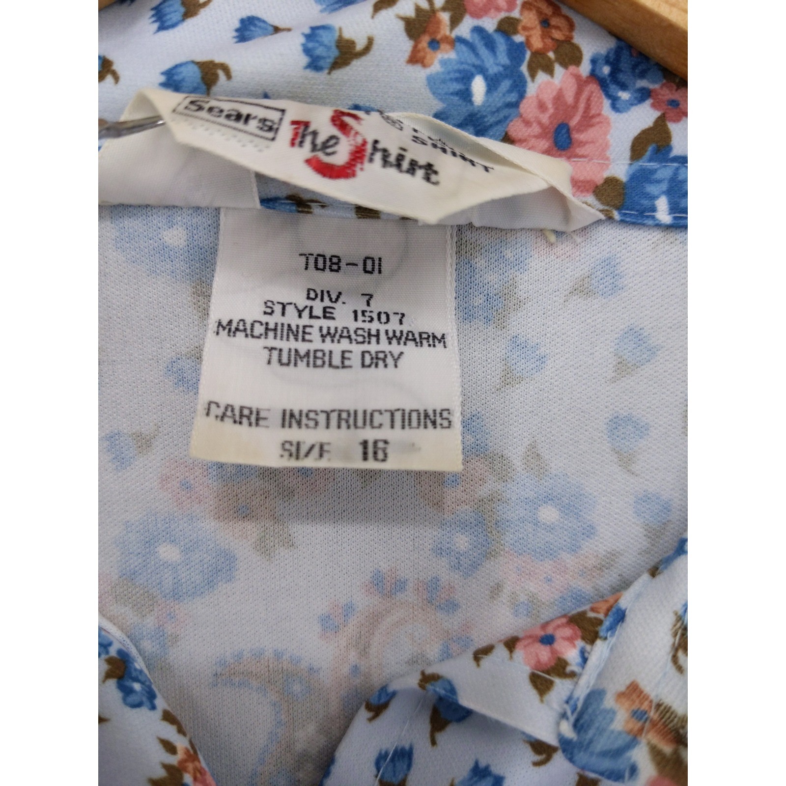 Vintage 70s Sears The Shirt Button Up Women 16 Blue Floral Paisley Short Sleeve