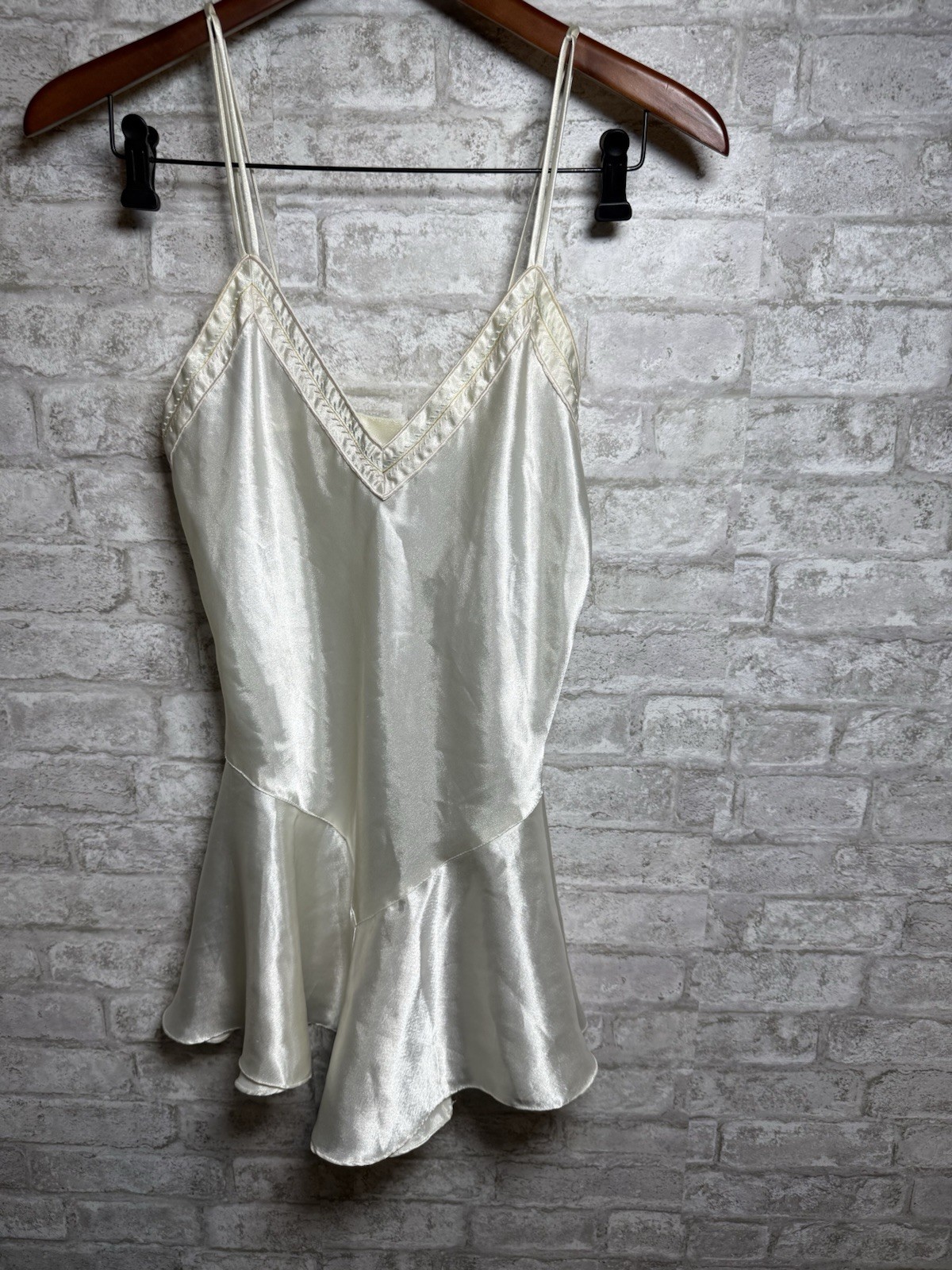 Vintage 80s Ivory Satin Slip Nightgown Size S Womens Romantic Lingerie Bridal