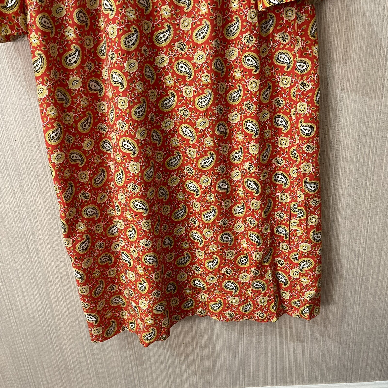 VTG 1970s Handmade Maxi Sheath Dress Orange Paisley Lace Trim Theater Sz S