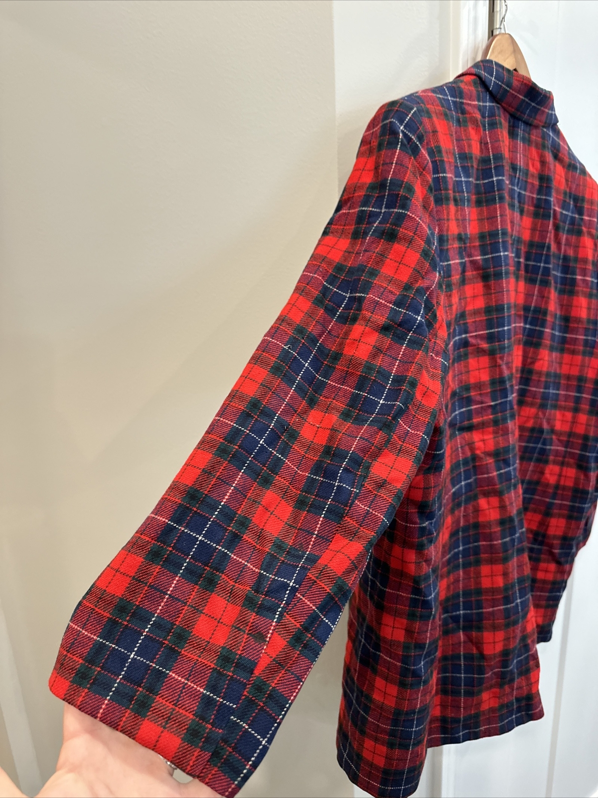 Vintage Pendleton Virgin Wool Plaid Blazer 23” Chest Shoulder Pads Red Pockets