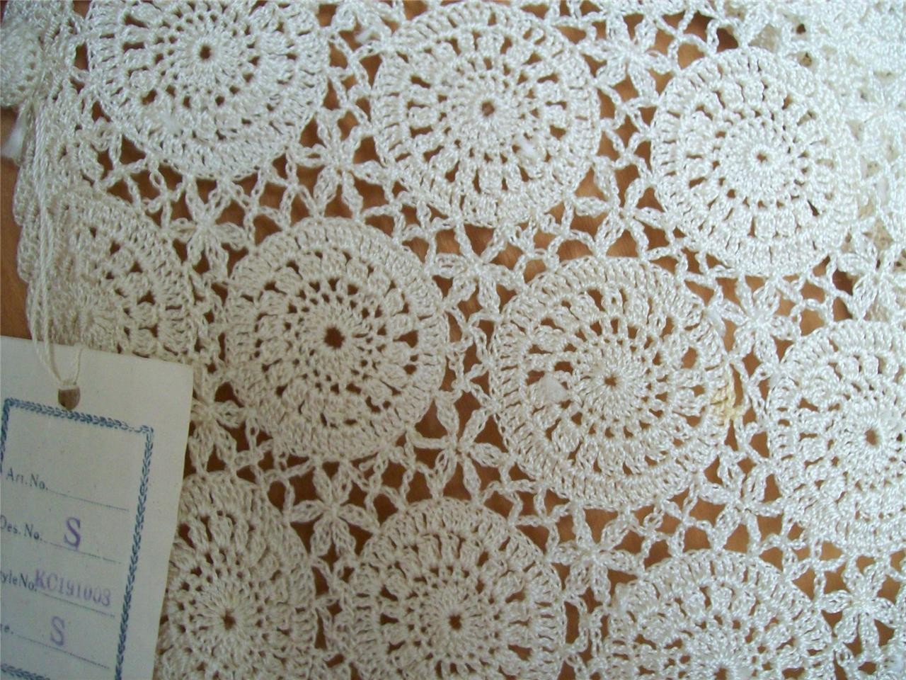 Vintage Handmade Cream Cotton Crochet Lace Cardigan Small