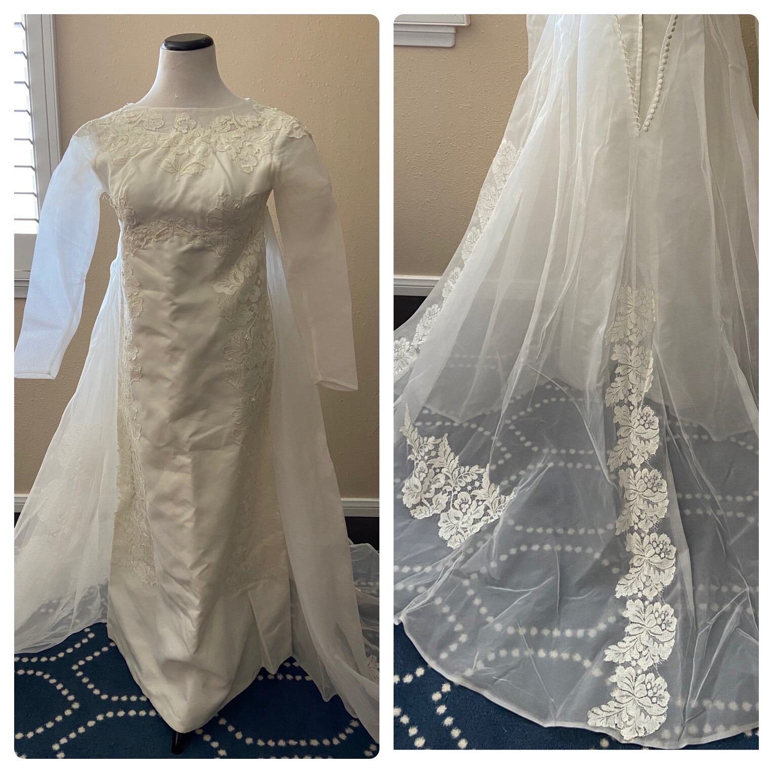 vintage 60’s MOD wedding dress Alfred Angelo Edythe Vincent Lace Beads size 2/4