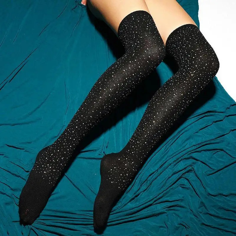 Autumn Hot Diamond Medium Thick Opaque Color Black and White Knee Shining