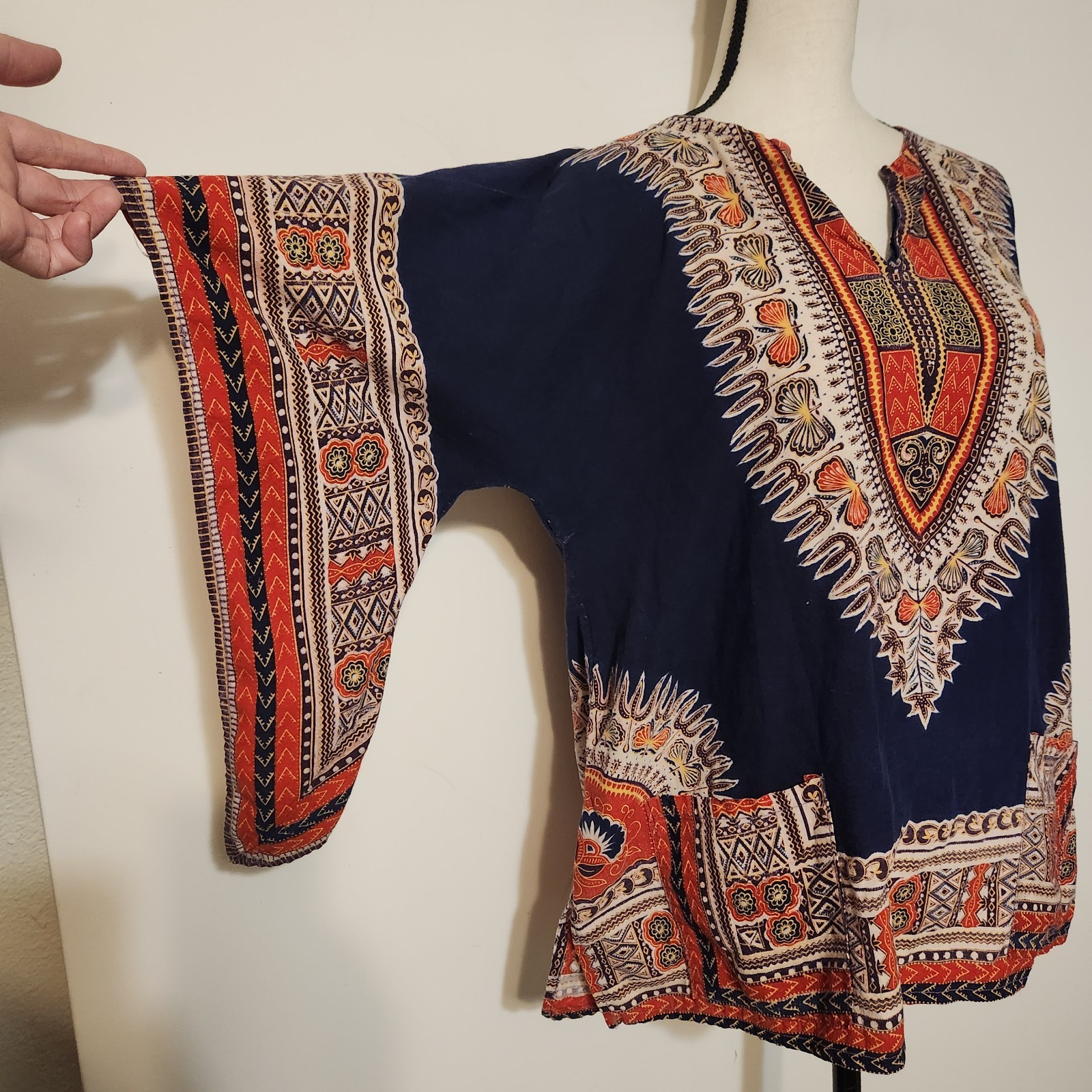 True Vintage 60s 70s Cotton Angel Wing Dashiki Hippy Pullover Top