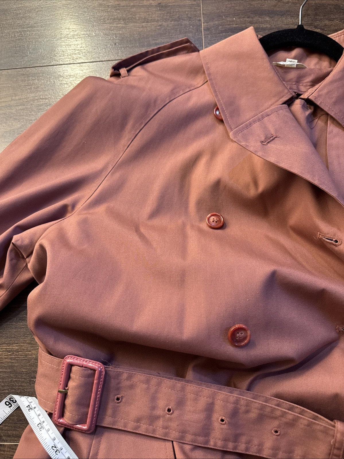 Vintage 1970s JC Penney Women’s Fitted Pink Trench Coat Dusty Rose Wool Medium