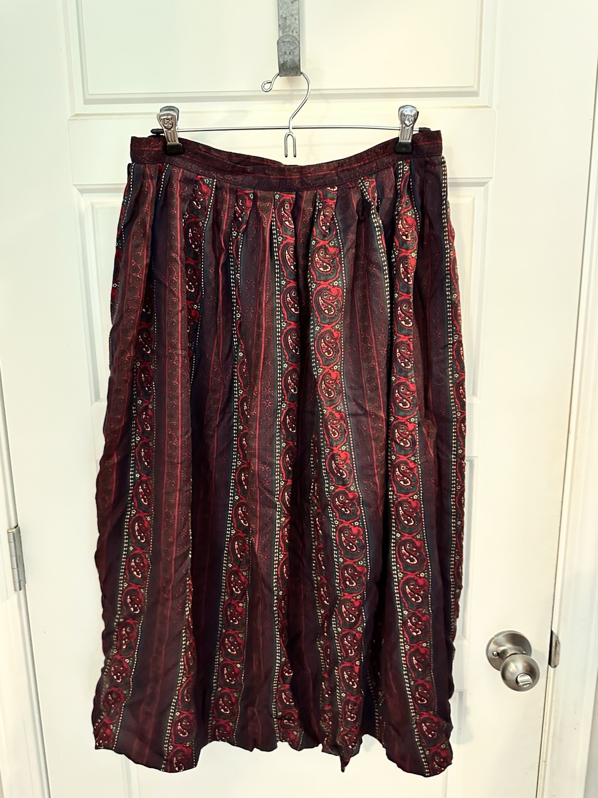 JGHook Vintage Boho Skirt Paisley Print Side Button Size 12