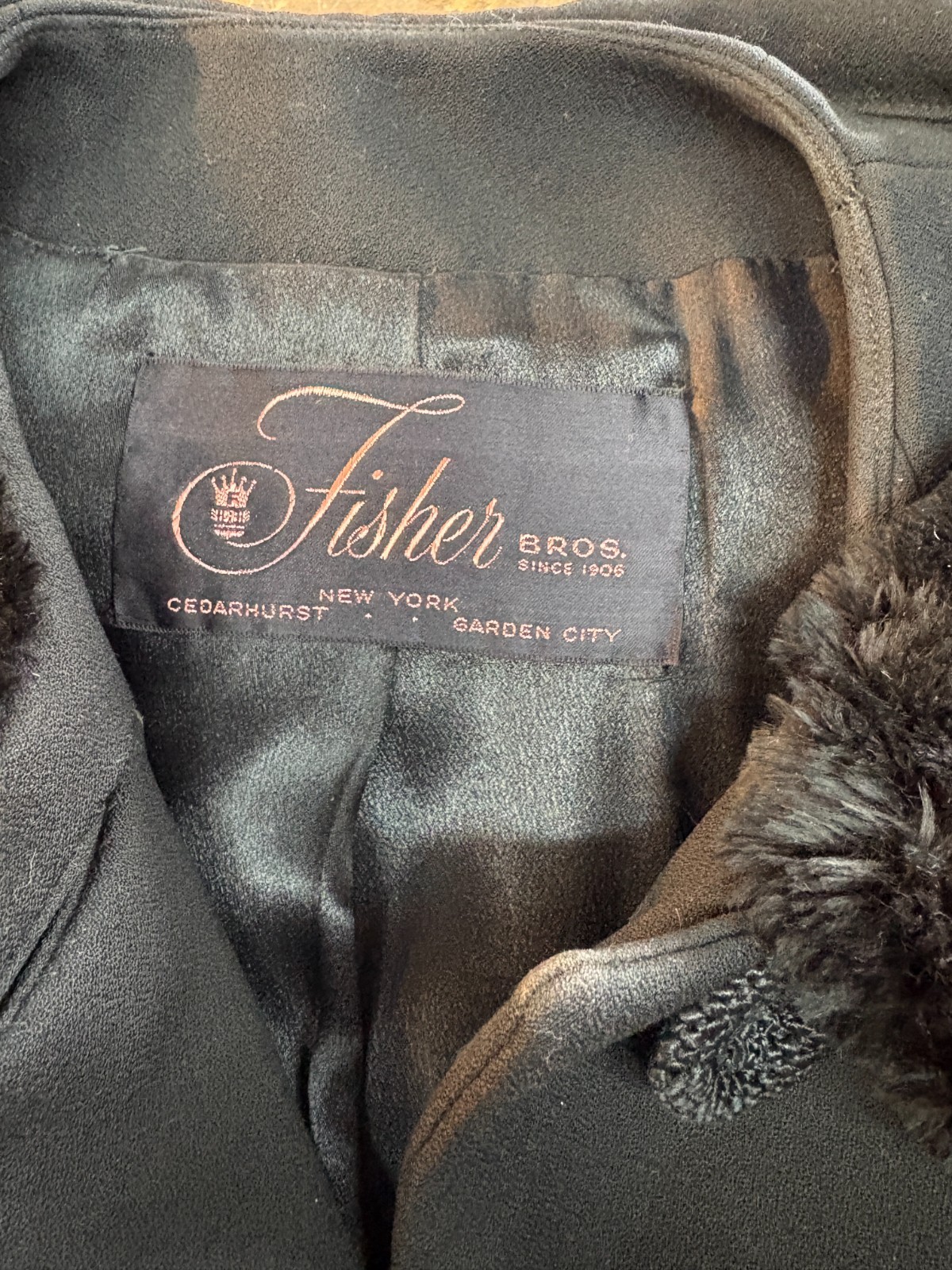 Vintage 1940s 1950s Women’s Black Swing Winter Coat Chinchilla Fur Trim New York