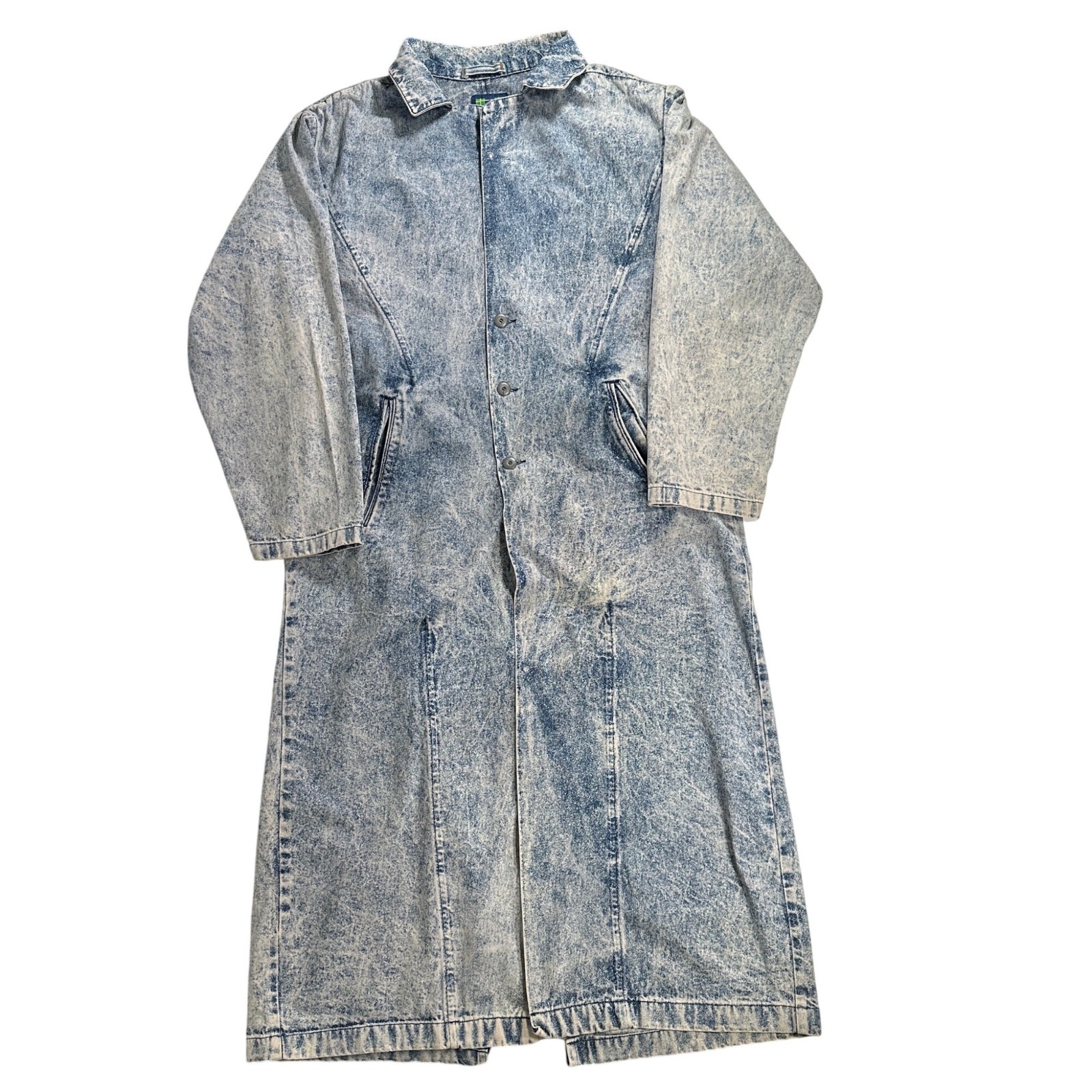 Vintage 1980s MAC FADS Acid Wash Denim Duster Coat Long Jean Jacket Large