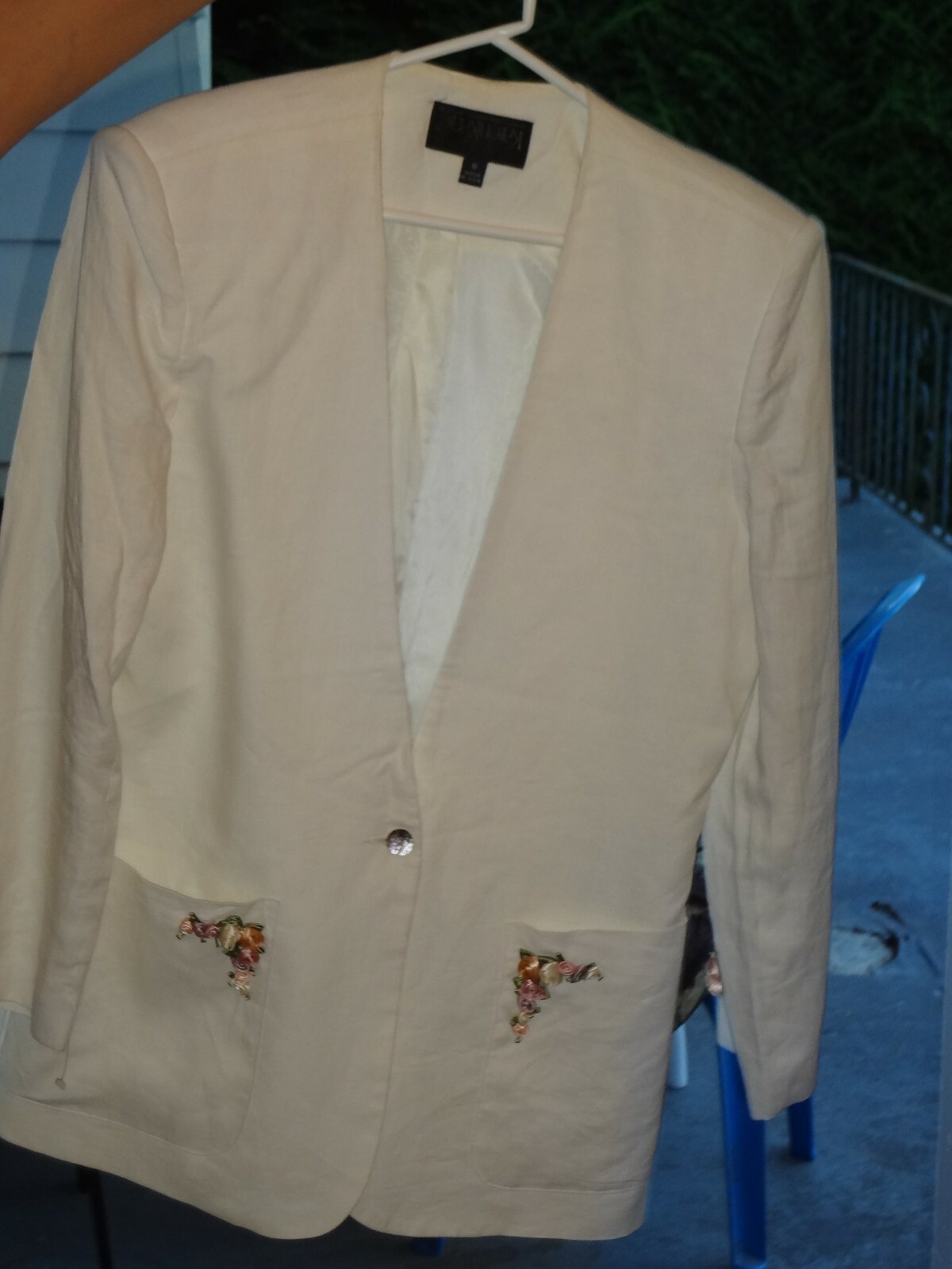 Vintage 90’s Karen Kane Ivory Collarless Linen Blazer – Small
