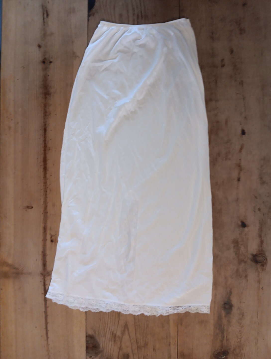 Vtg Gaymode JCPenney Maxi Half Slip Womens M White Long Lace Slit Elastic Waist
