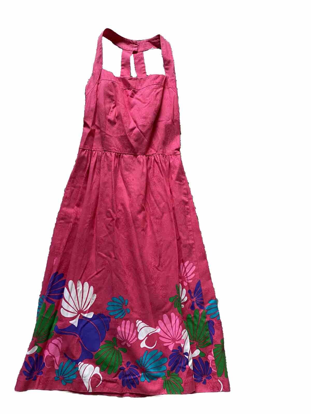Vintage Carroll Reed Dress Pink Fit And Flare Shell Tropical Flower Floral 6