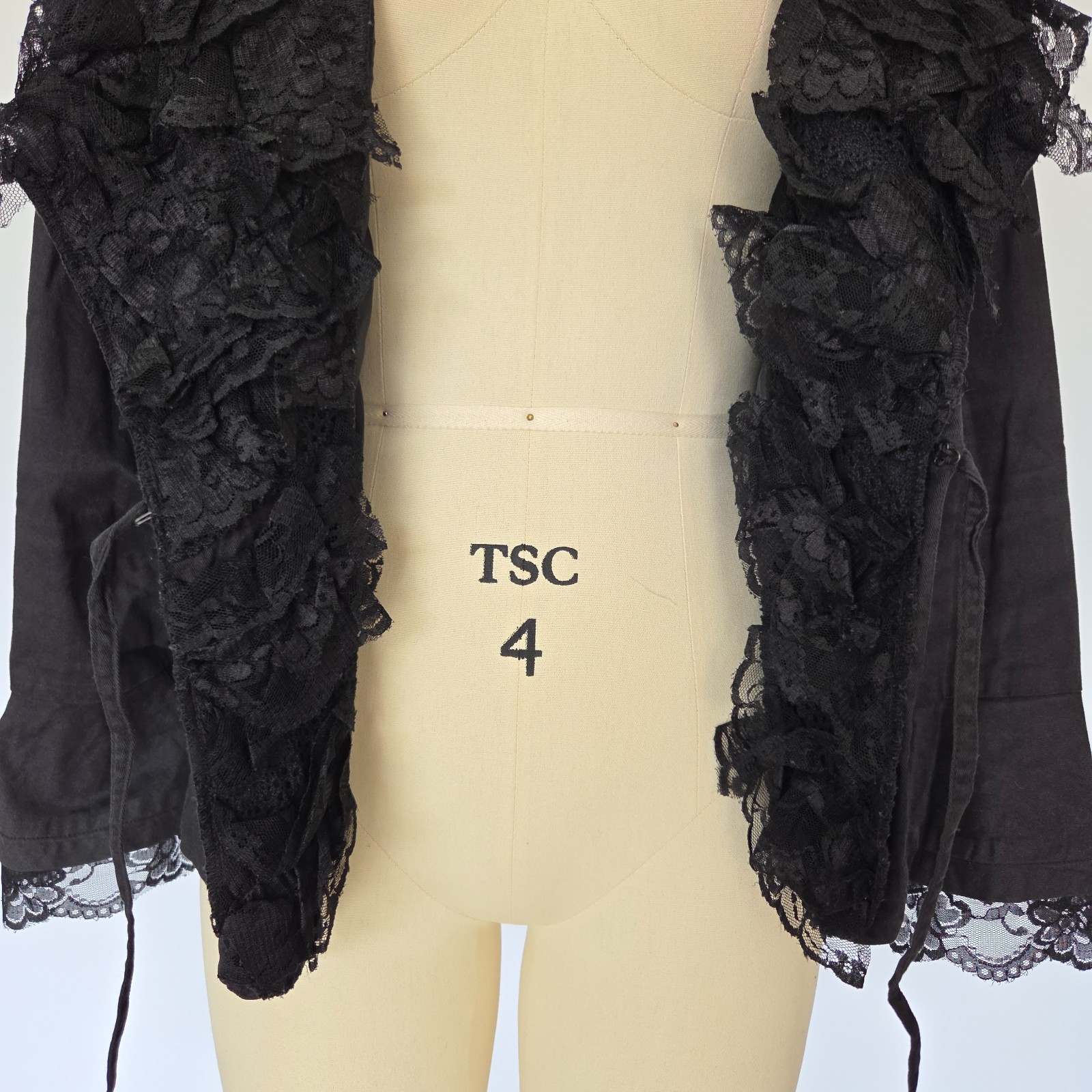 Vintage 90s Y2K Black Gothic Lace Jacket Size M Tie Front Witchy Mix Nouveau