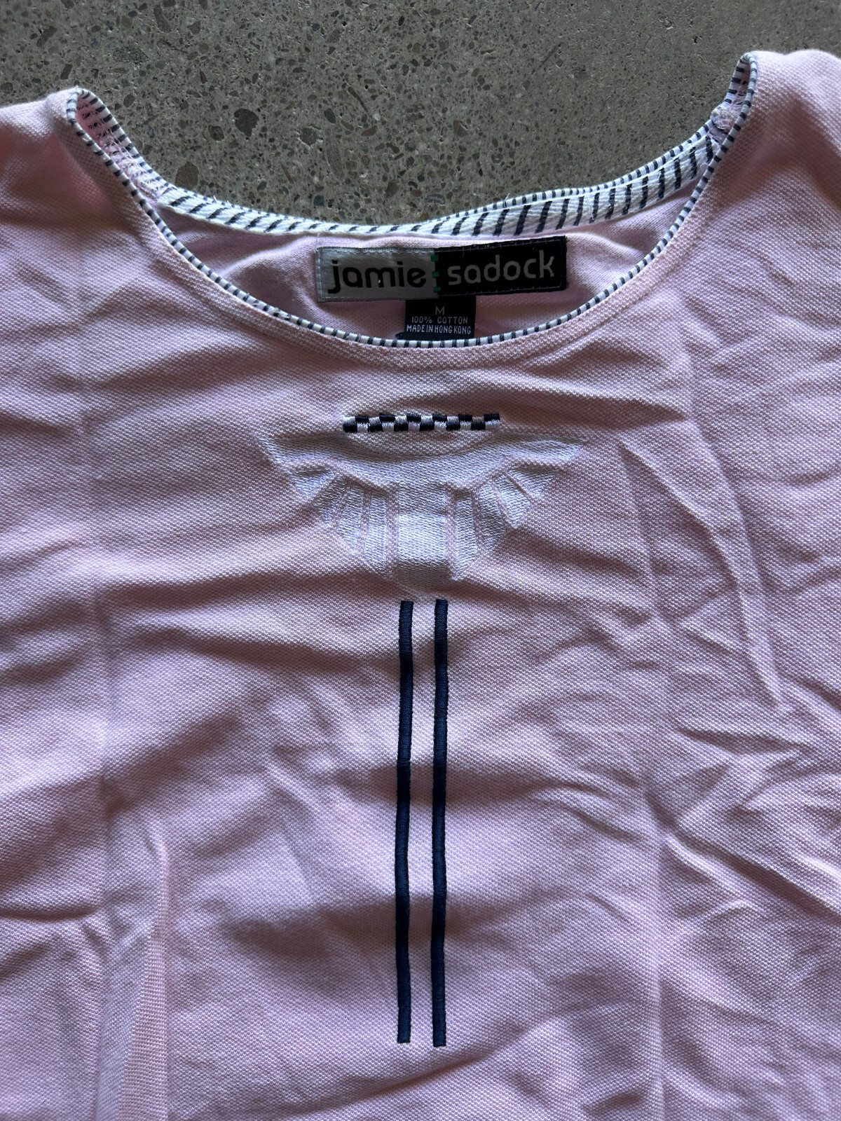 Vintage 1990s Jamie Sadock Pink Cotton Embroidered Cropped Top Size M