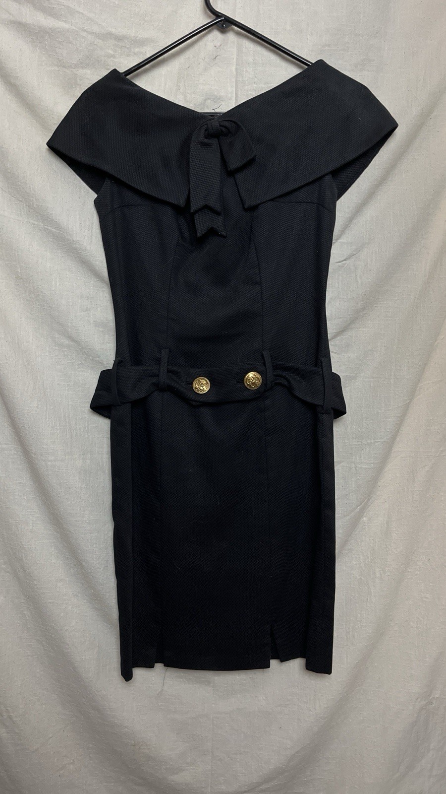 Vintage Betty Carol Mam’selle Stylish Pencil Slim Black Cotton Dress 1970s