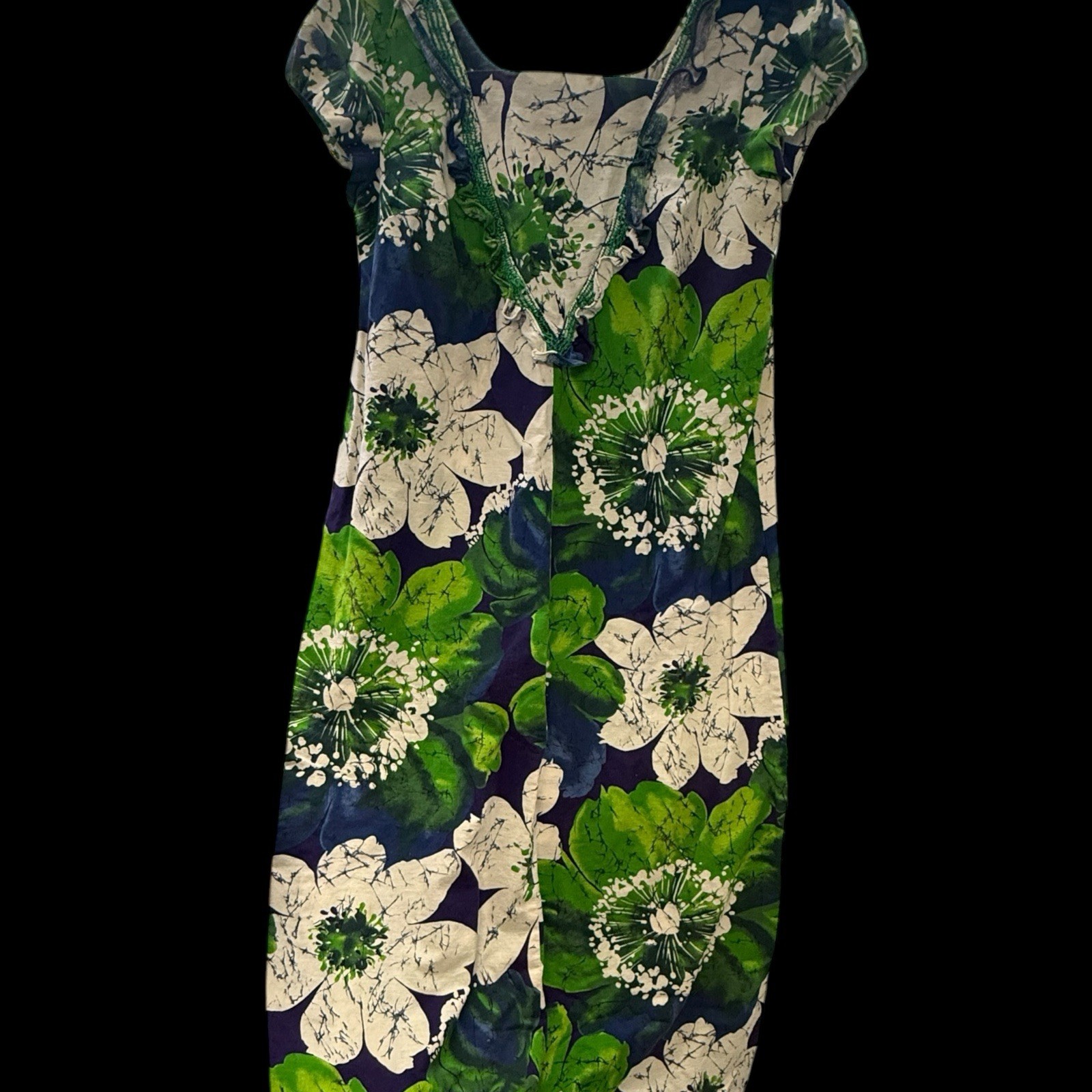 VTG Liberty House Of Hawaii Barkcloth Flower Power Maxi Dress MuMu Hawaiian