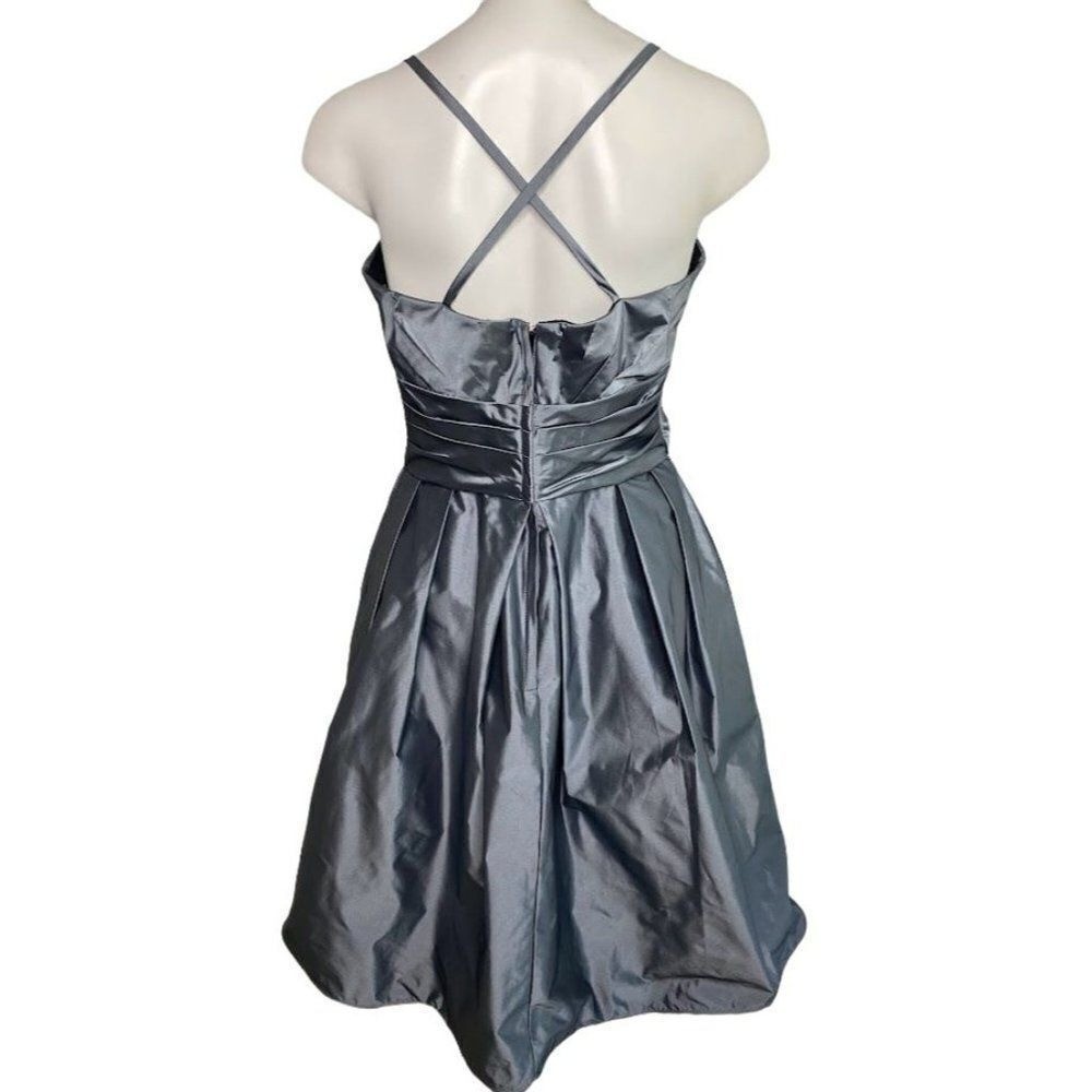 Watters & Watters Strapless Gunmetal Silver Gray Taffeta Ruched Dress sz 8
