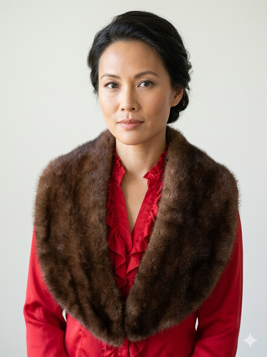 Vintage Large Mink Fur Shawl Collar Caplet 48″x6″ in Neiman Marcus Quiet Luxury
