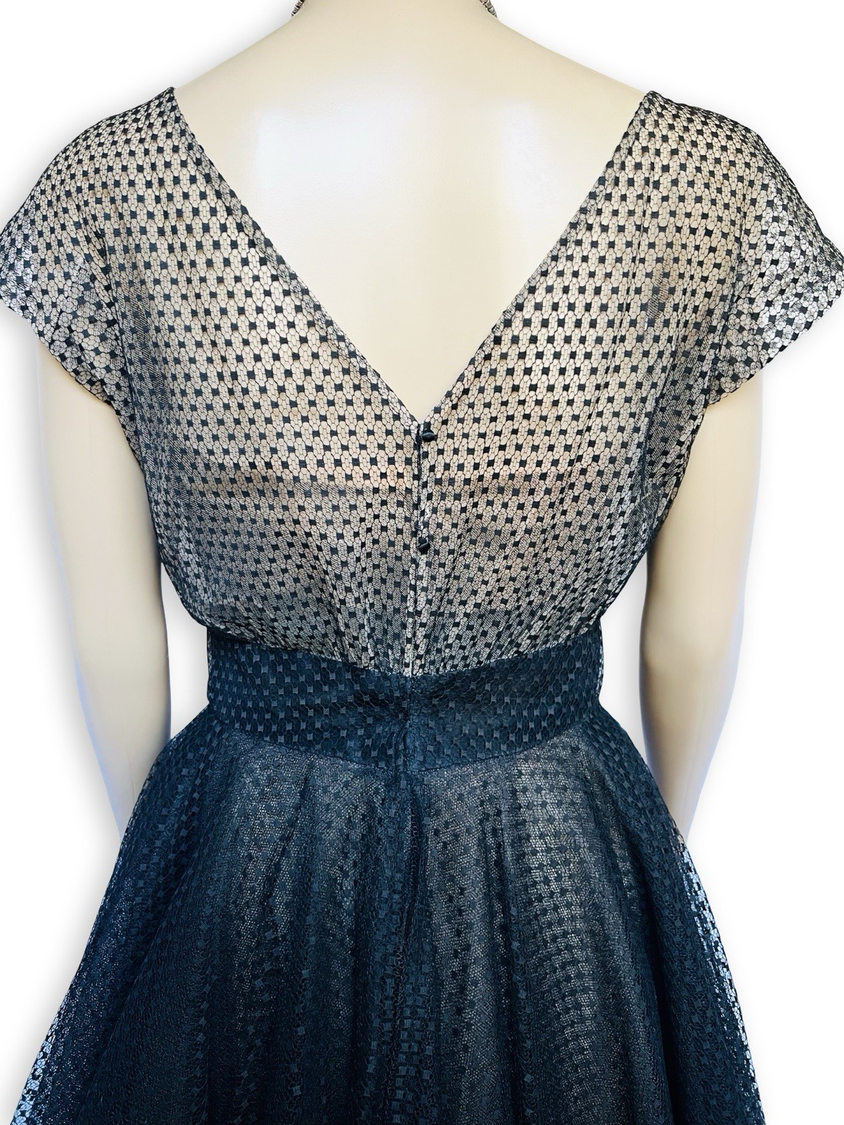 Vintage Nettie Rosenstein Bonwit Teller 1950s Nude Illusion Black Tulle Dress