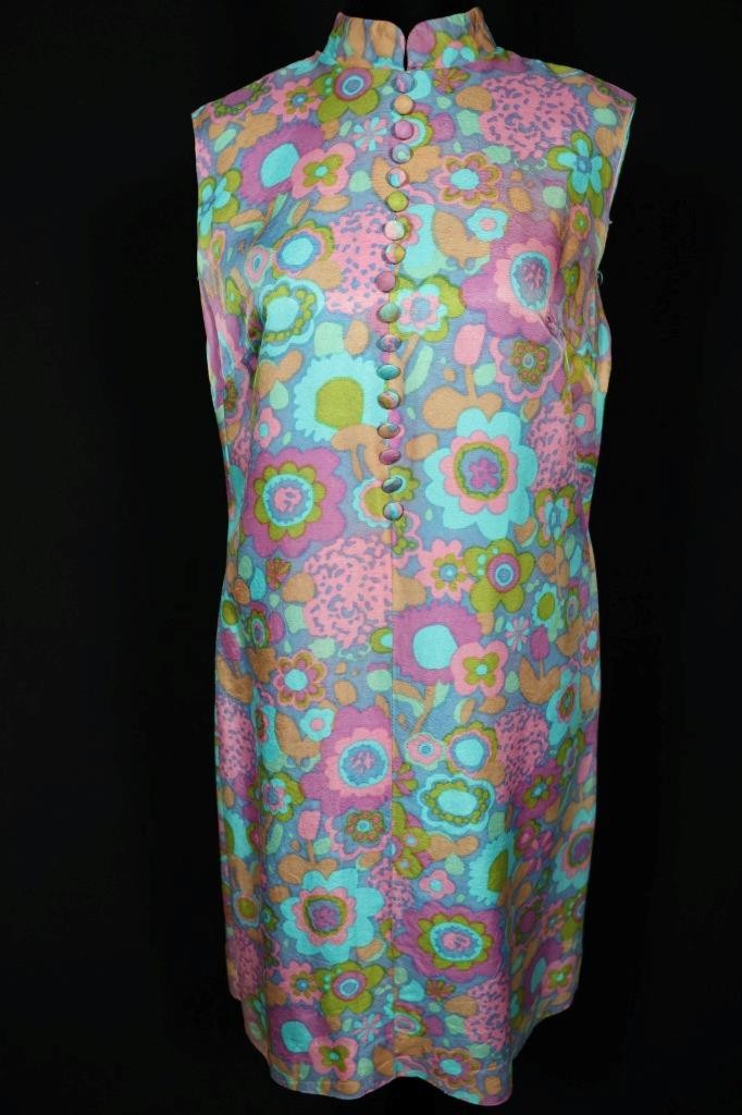 Vintage 1960’s-1970’s French Colorful Mod Print Rayon Dress Size 8-10