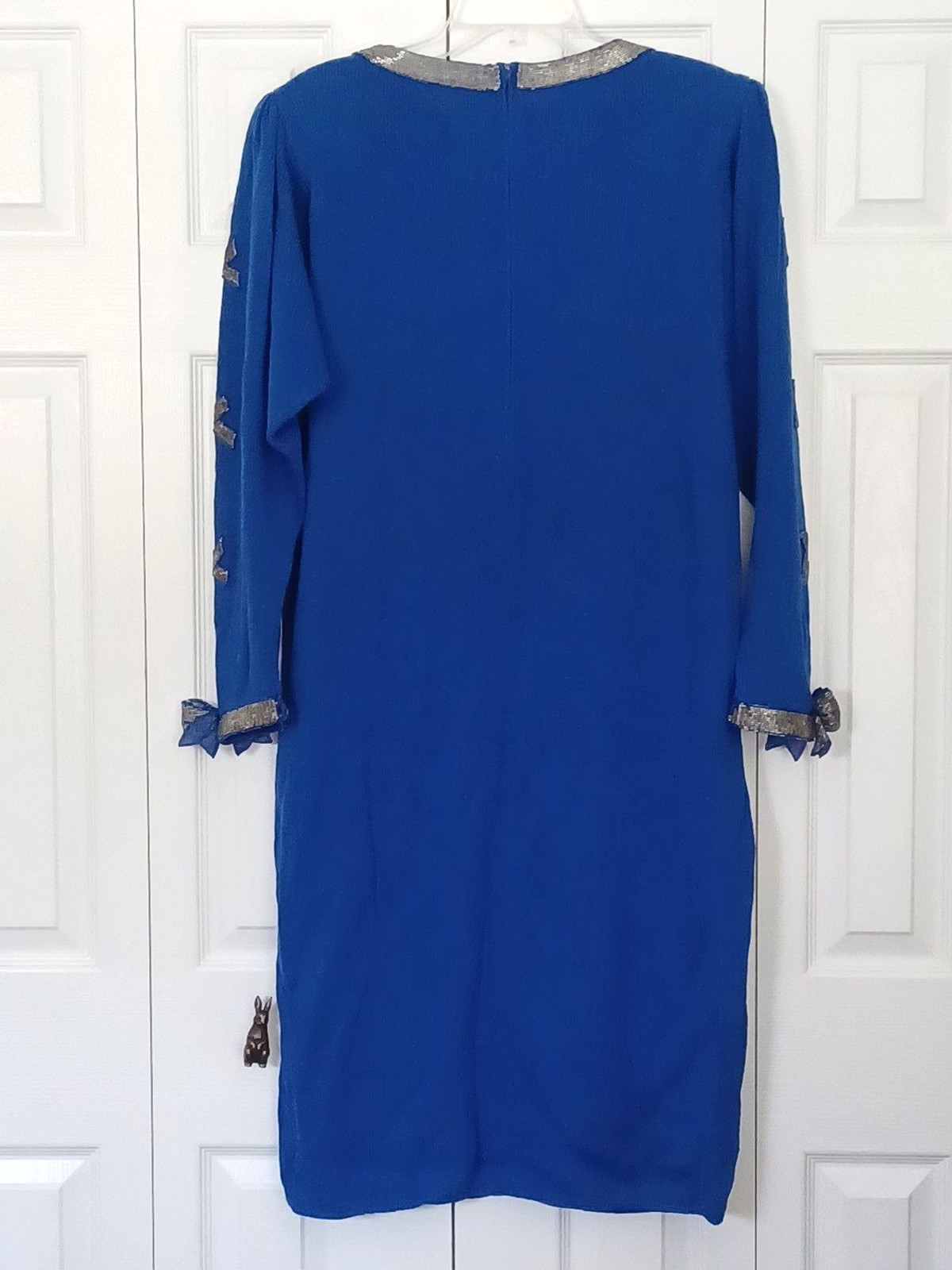 VINTAGE DON SAYERS For WELLMORE Blue Beaded 3D Bows On Sleeves SWEATER DRESS 12