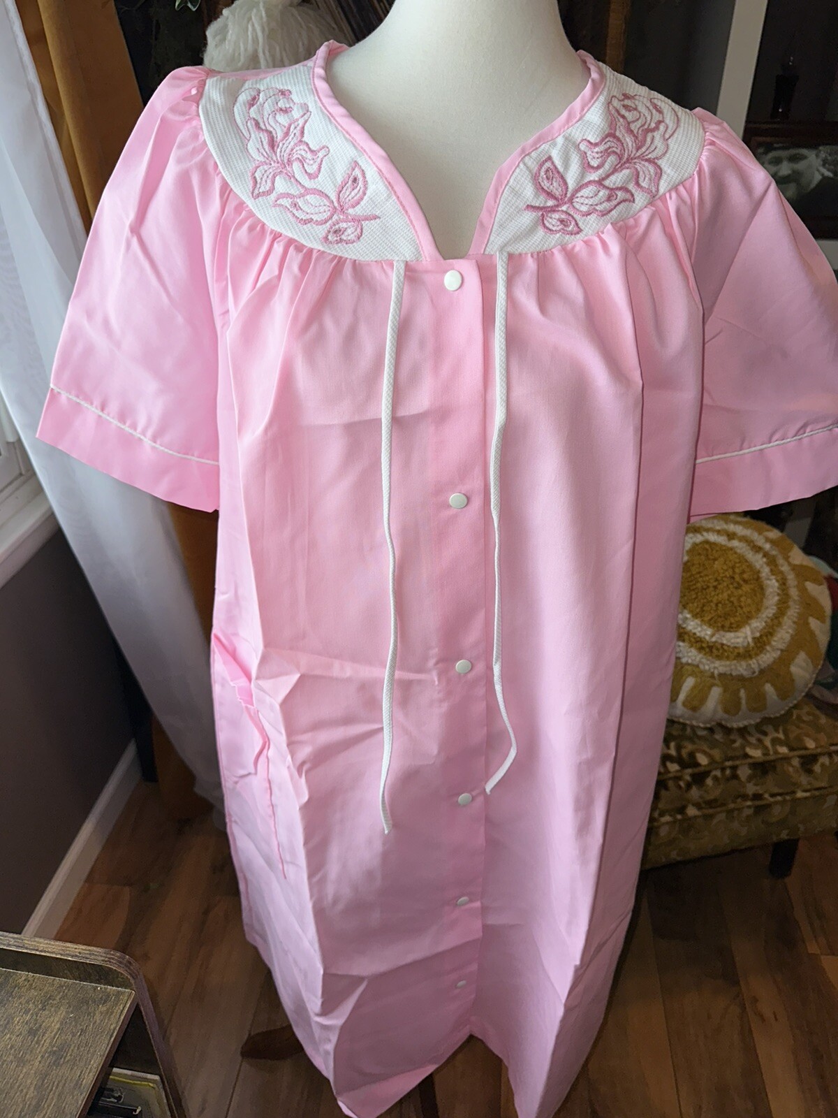 Vintage Dan Ellen House Dress Women’s 2x Pink Floral Snap Front Pocket