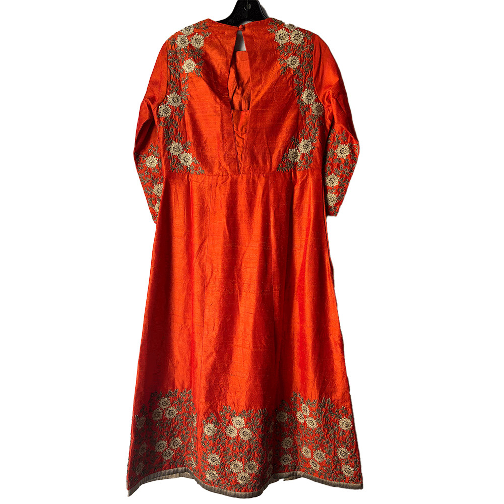 Vintage 1990s Raw Silk Applique Tunic Midi Dress Wear Over Cigarette Pants Sz M