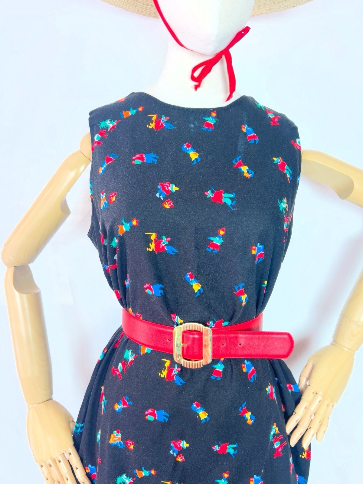 MEXICAN NOVELTY Print 60s 1960’s Vintage Black Cotton Shift Sundress Dress M 36b