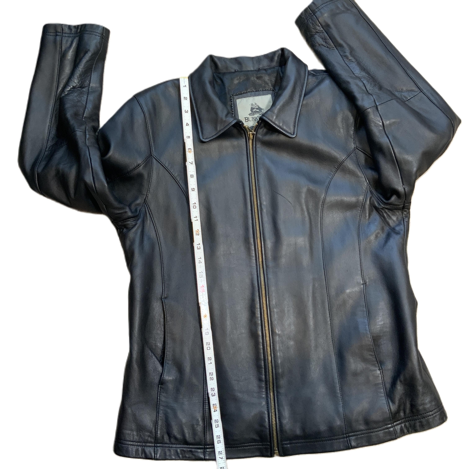 Burks Bay Black Zipper Closure Collared Leather Jacket Size Medium Vintage 90’s