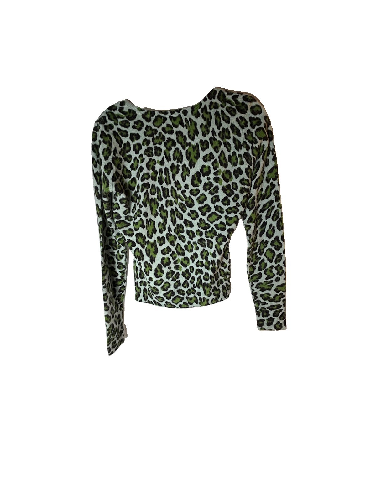 Vintage Betsy Johnson Leopard Print Cardigan Y2K Rhinestone Buttons Green S