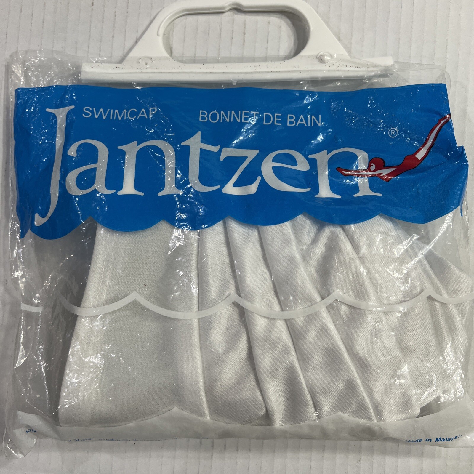 NEW Vintage Swimming Swim Cap Hat White Pleated Turban Cloth Design “Jantzen”